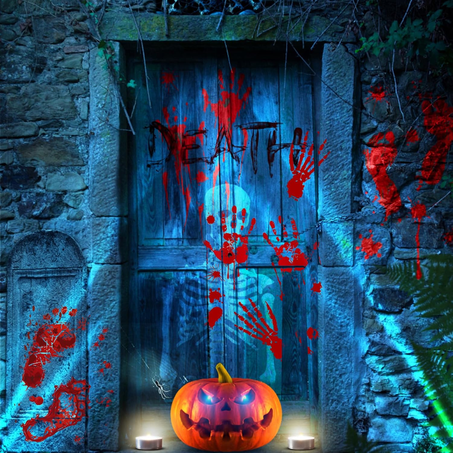 Calcomanías de Halloween para ventana, 6 hojas de calcomanías de huellas de manos sangrientas, calcomanías realistas de zombi, calcomanías
