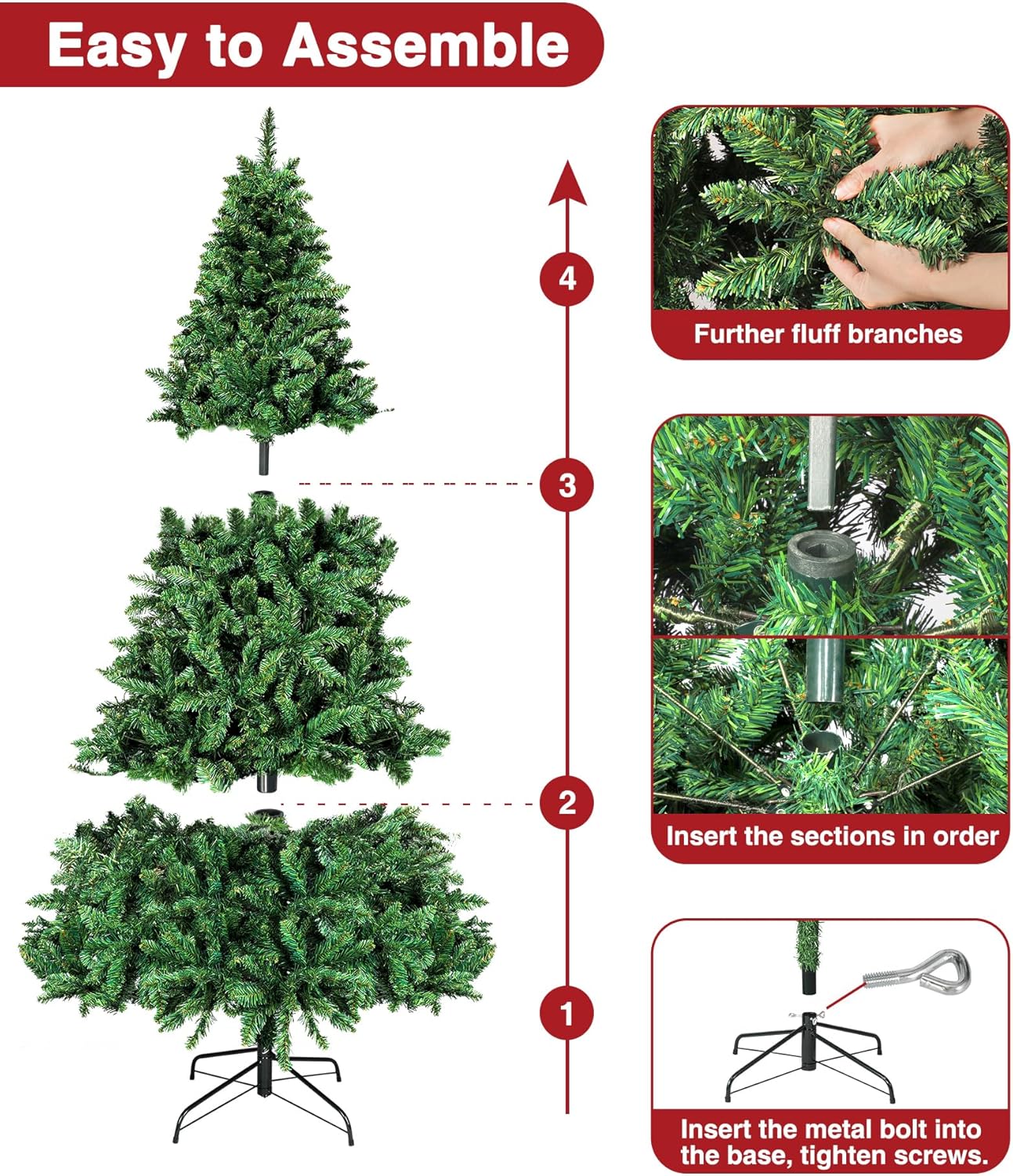 BROVIEW Árbol de Navidad artificial preiluminado de 6.5 pies, pinos de Navidad con bisagras de alta calidad con 400 luces blancas cálidas, 1100