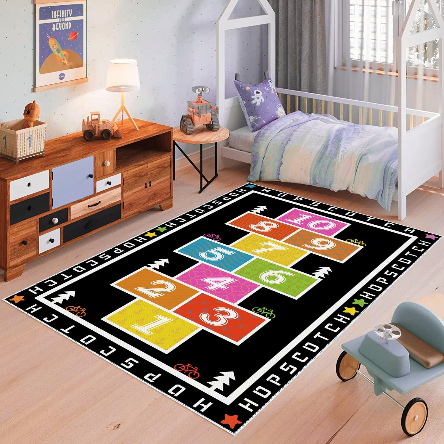 Sejiarep Alfombra decorativa colorida de 4 x 6 pies para habitación de niños, alfombra decorativa negra para sala de juegos, jardín de infantes,