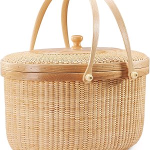 Teng Tian Cesta de estilo Nantucket Cesta de picnic de ratán Productos hechos a mano Cesta de almacenamiento de costura tejida Dos asas de columpio Teng Tian Cesta de estilo Nantucket Cesta de picnic de ratán Productos hechos a mano Cesta de almacenamiento de costura tejida Dos asas de columpio