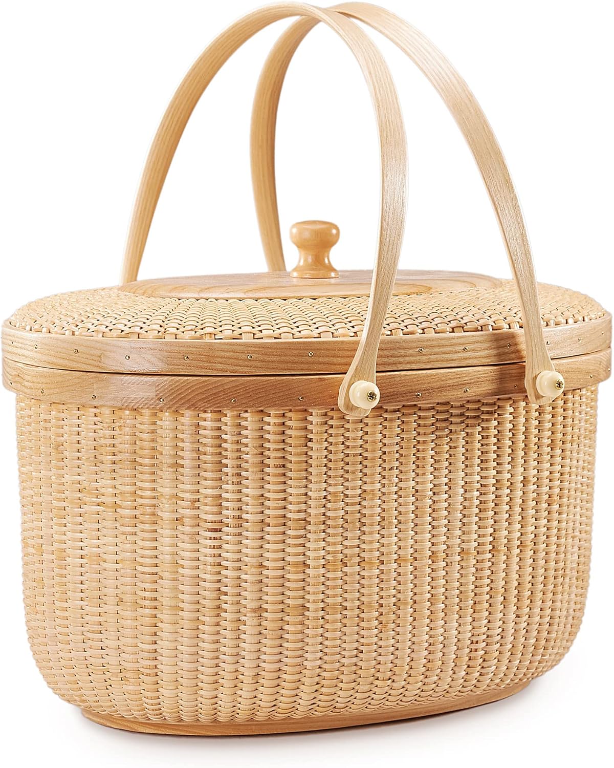 Teng Tian Cesta de estilo Nantucket Cesta de picnic de ratán Productos hechos a mano Cesta de almacenamiento de costura tejida Dos asas de columpio