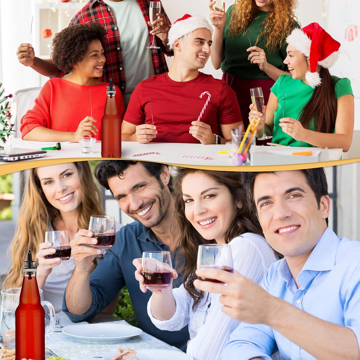 12 juegos de botellas de plástico de cuello largo con vertedor y vertedor de licor, botellas de vino transparentes vacías de 17 onzas con tapas,