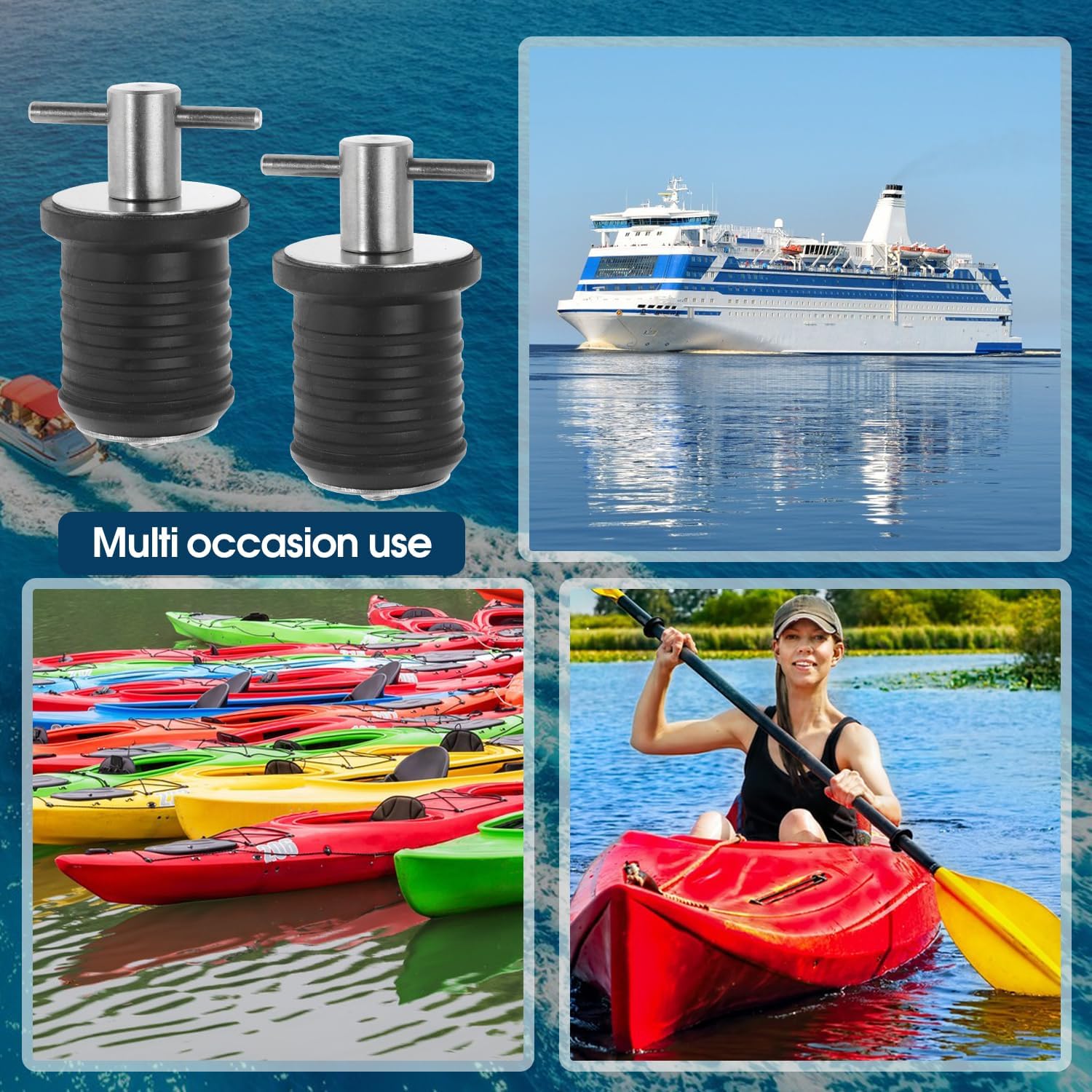 Nayciiy Tapones de goma con mango en T, 2 unidades, con mango de latónacero inoxidable, accesorios para barcos