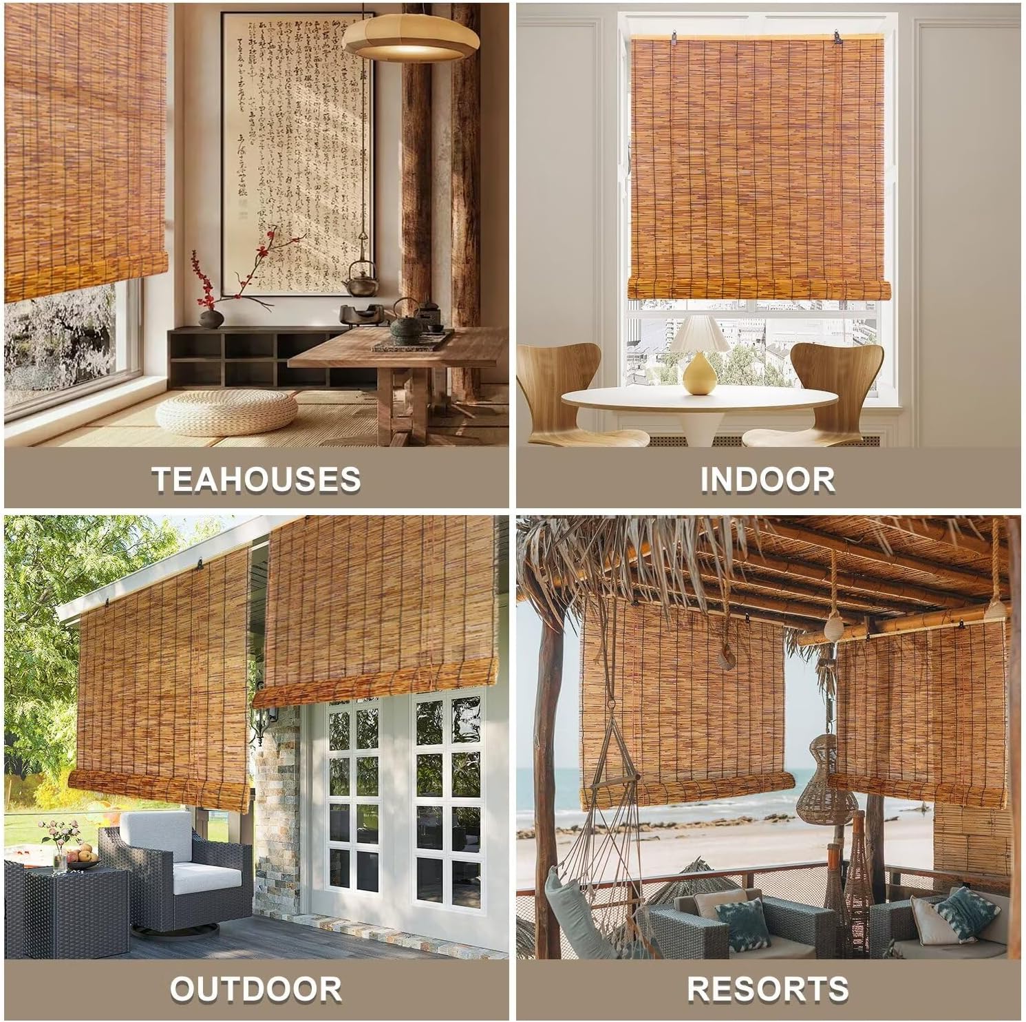 Persianas enrollables de caña al aire libre, enrollables de bambú retro, persianas enrollables opacas para porche, persianas enrollables romanas,