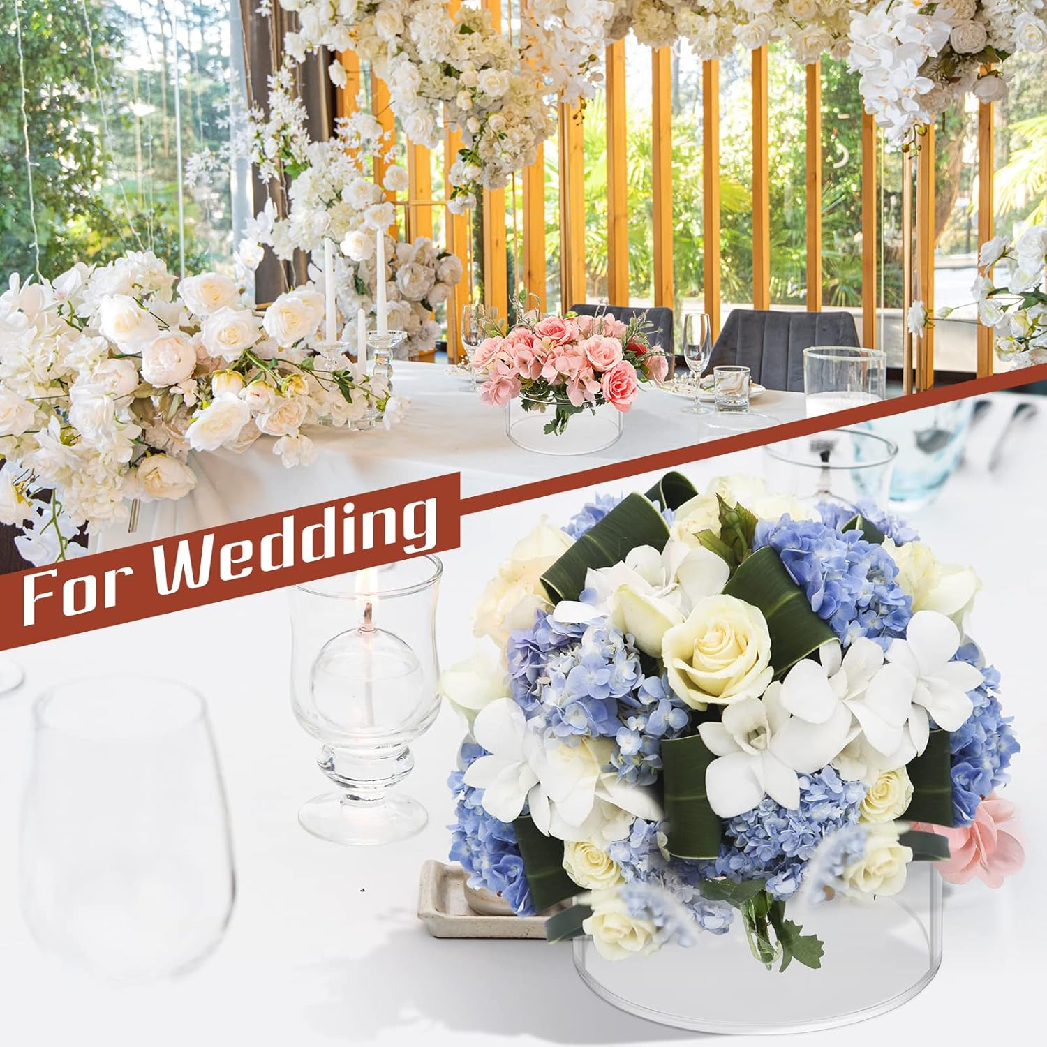 Tanlade 3 piezas de centro de mesa de acrílico floral para decoración de mesa de comedor, florero redondo de flores de boda, jarrones de centro de
