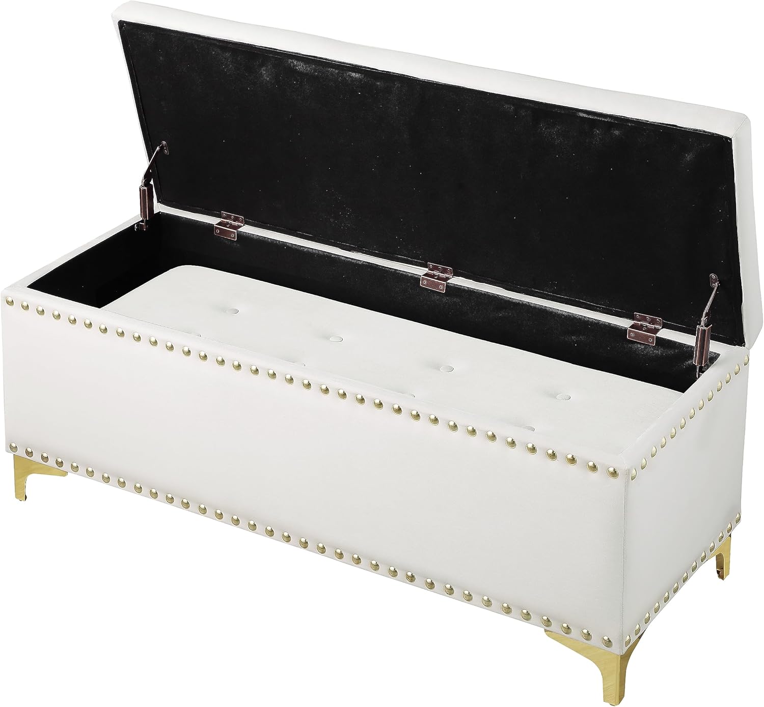 Linique Juego de bancos de almacenamiento, bancos combinados 2 en 1 con ribete de cabeza de clavo, elegante otomana tapizada de terciopelo con