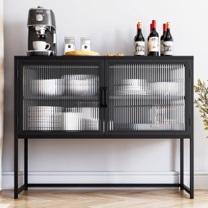 GAOMON Armario buffet con puertas de cristal, armario aparador con estantes ajustables, puertas de vidrio independientes armario de almacenamiento GAOMON Armario buffet con puertas de cristal, armario aparador con estantes ajustables, puertas de vidrio independientes armario de almacenamiento