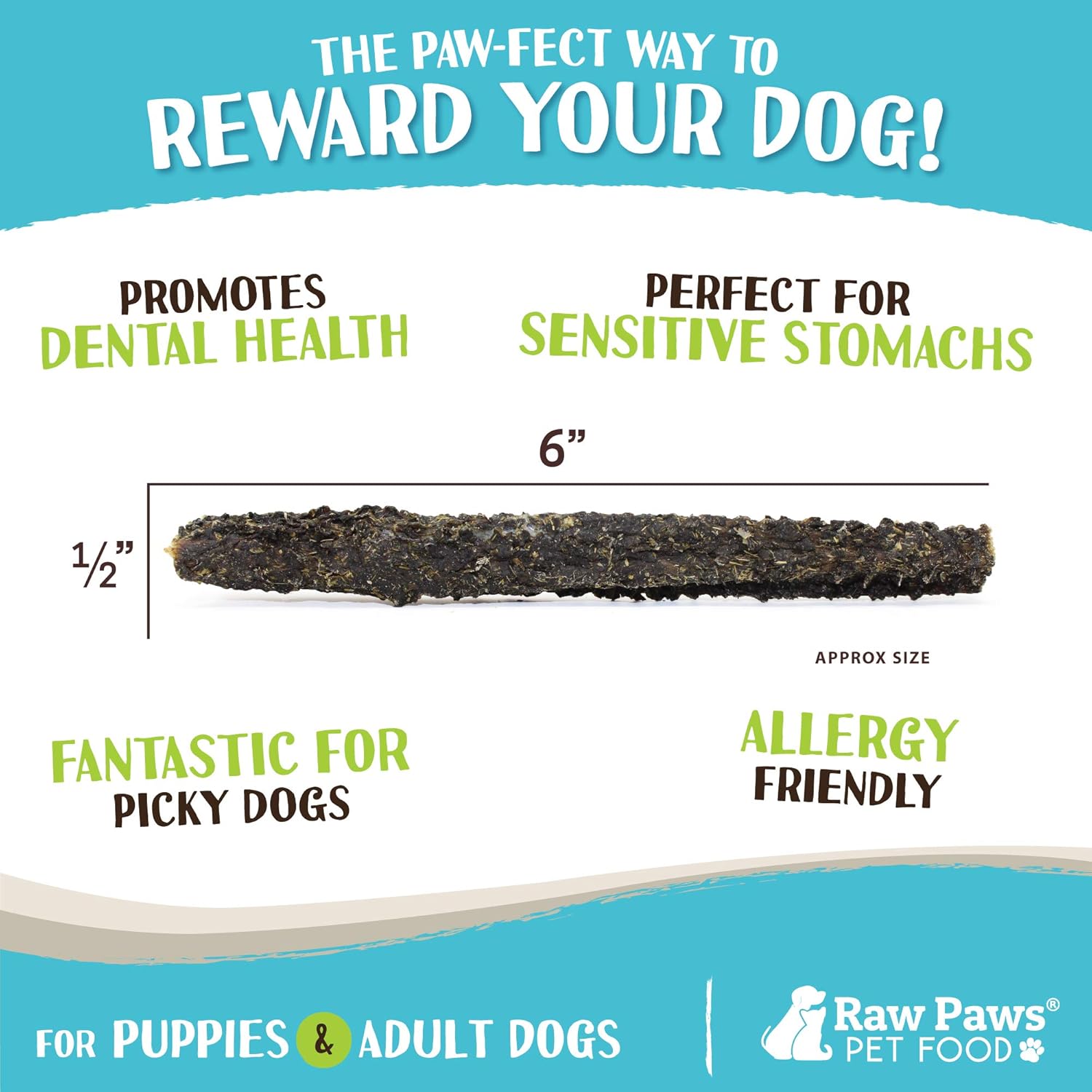 Raw Paws Green Lamb Tripe Sticks para perros, paquete de 25  Un solo ingrediente, golosinas crujientes de cordero verde tripa para perros