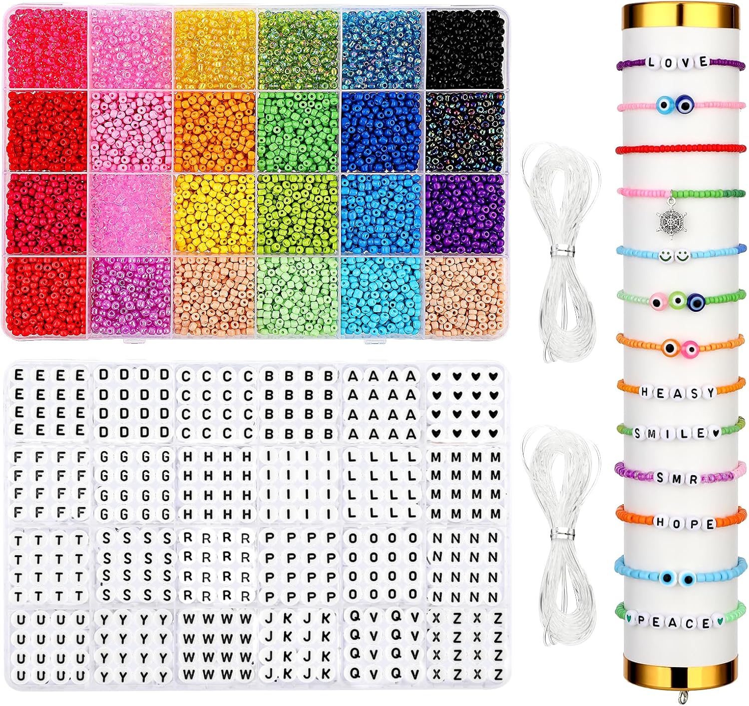 12000 cuentas de cristal de 0.118 pulgadas (0.118 in) y cuentas de letras, cuentas de semillas de vidrio de 24 colores para pulseras de amistad,