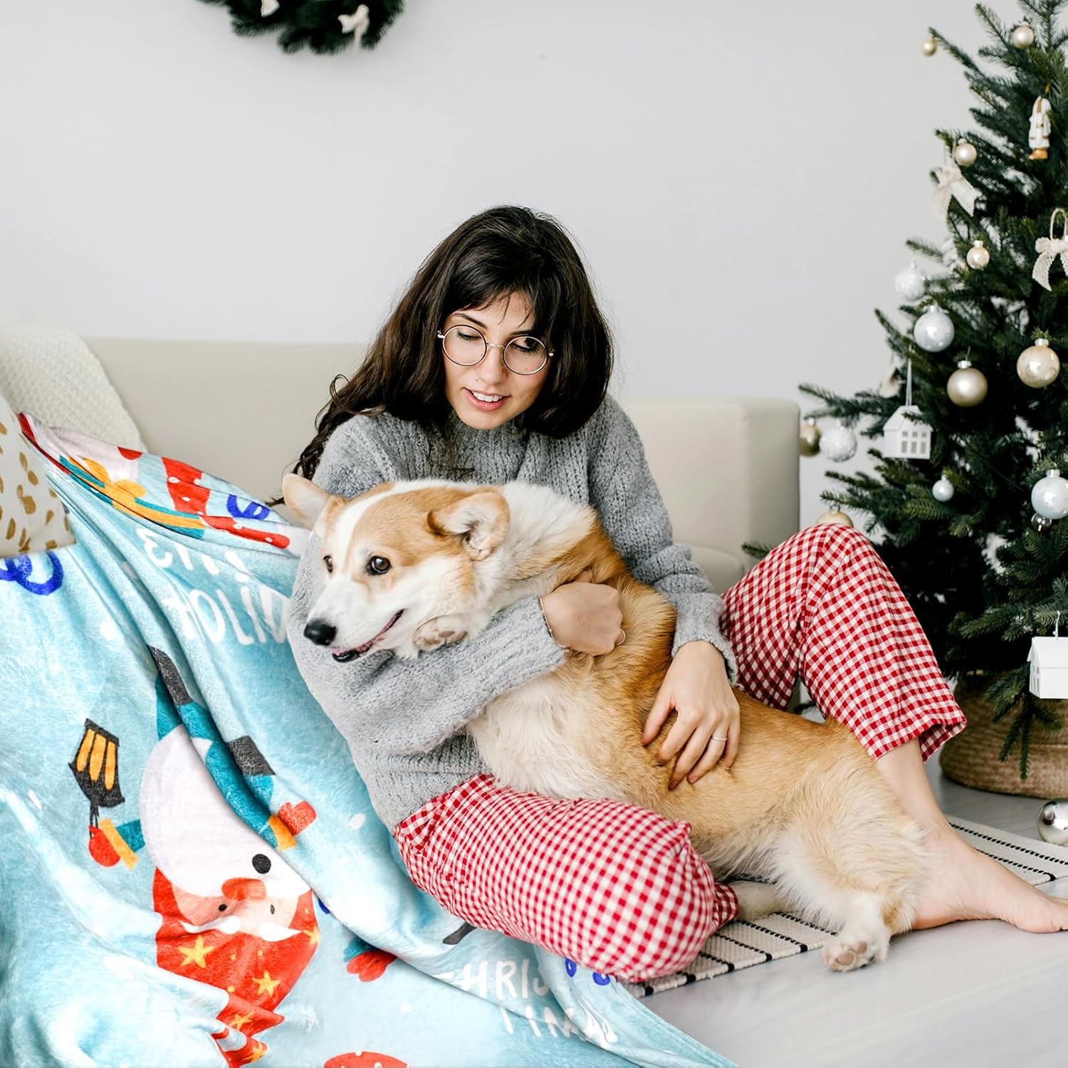 Manta de gnomo, manta de gnomo de Navidad, manta de franela decorativa para sofá, decoración del hogar, suave, cálida, linda, manta de Navidad