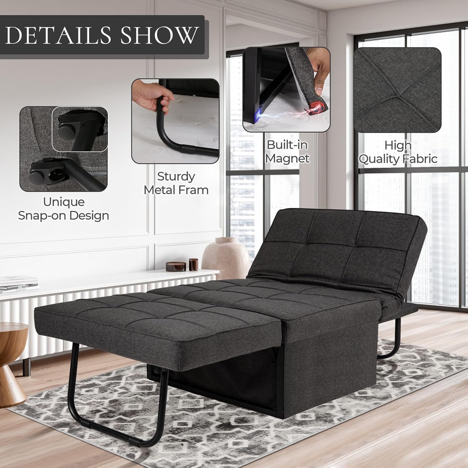 Sofá cama convertible, cama otomana plegable multifunción 4 en 1 con respaldo ajustable, moderna silla extraíble para sala de estar, apartamento,
