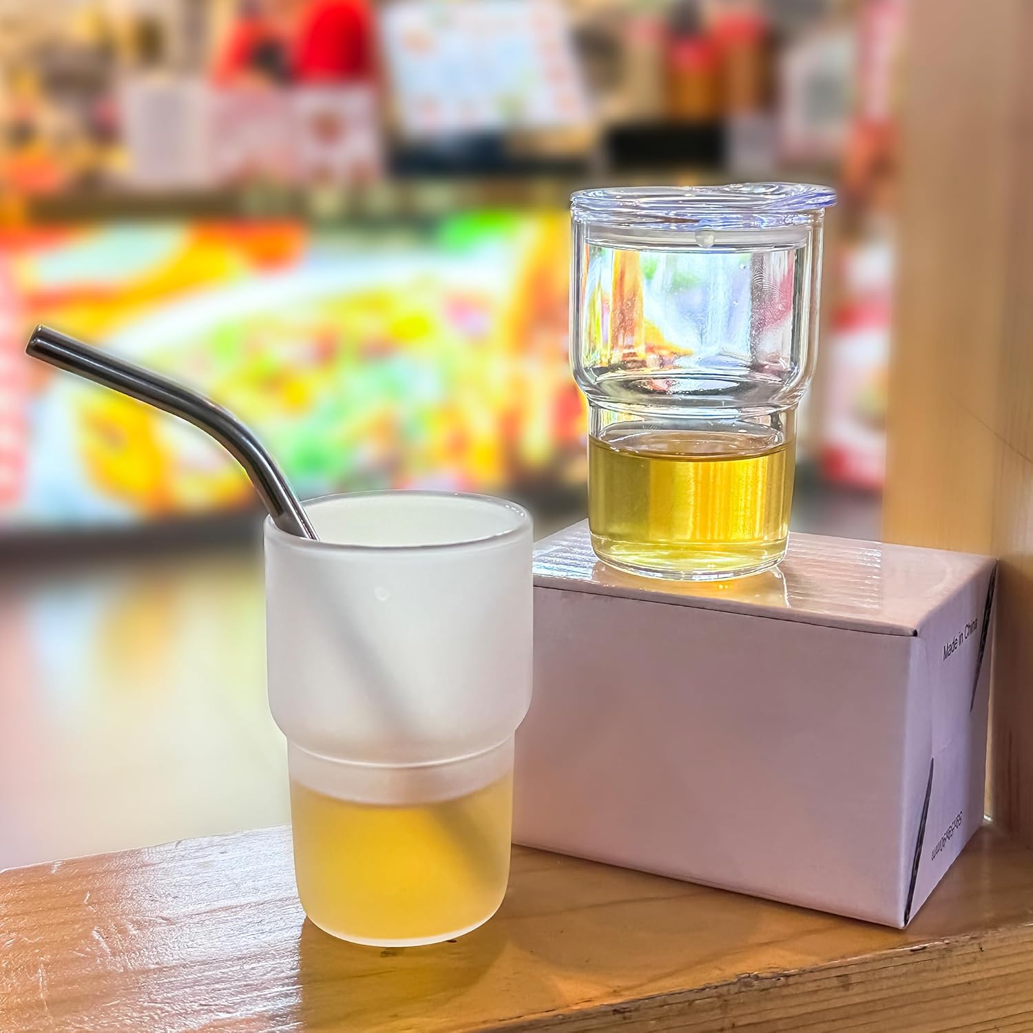AGH Paquete de 6 vasos de 3 onzas con tapa y popote de acero inoxidable para sublimación Transpanret