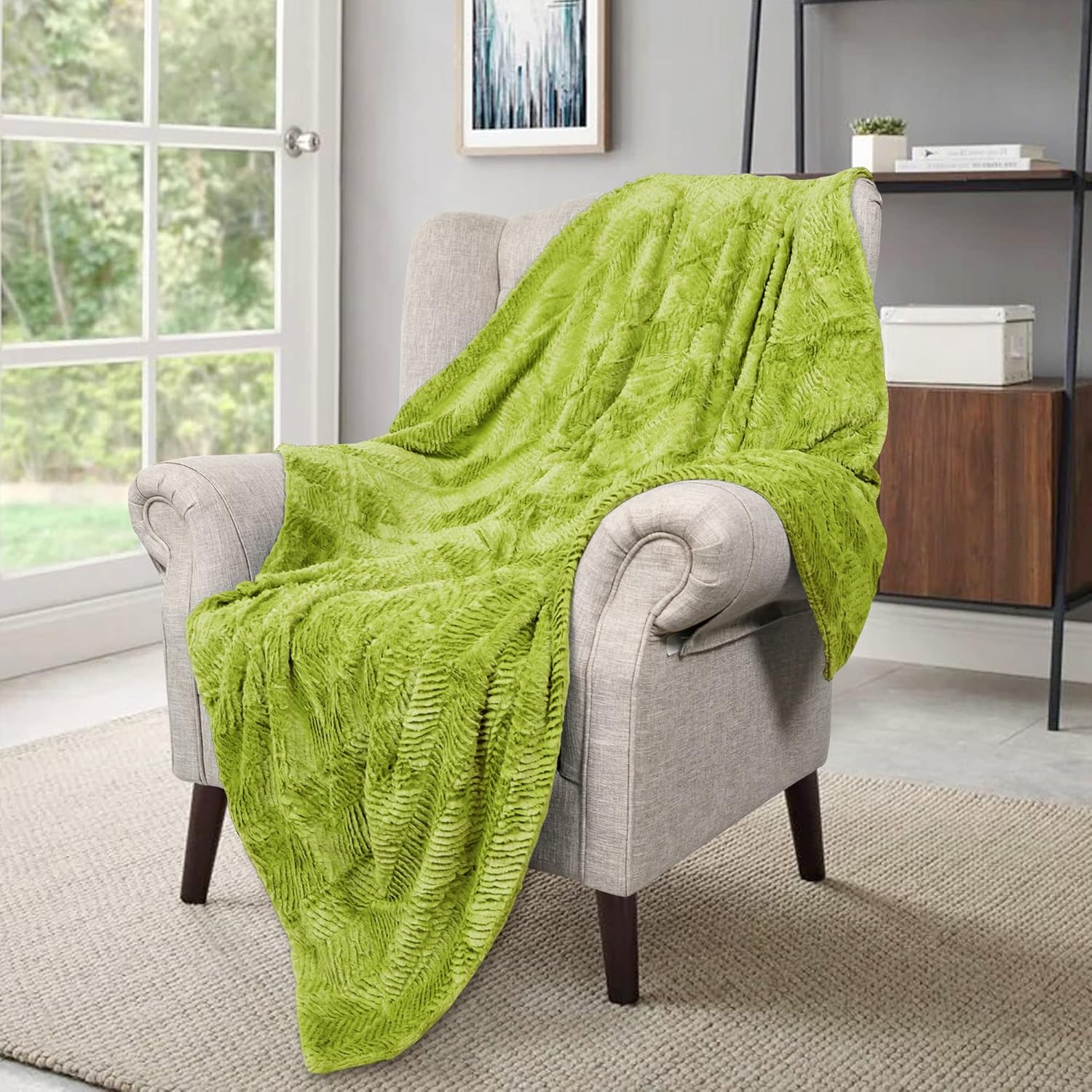 Manta de felpa suave y mullida con textura de espiga de pelo sintético, elegante, ligera, esponjosa, acogedora y cálida para sofá, silla, funda de