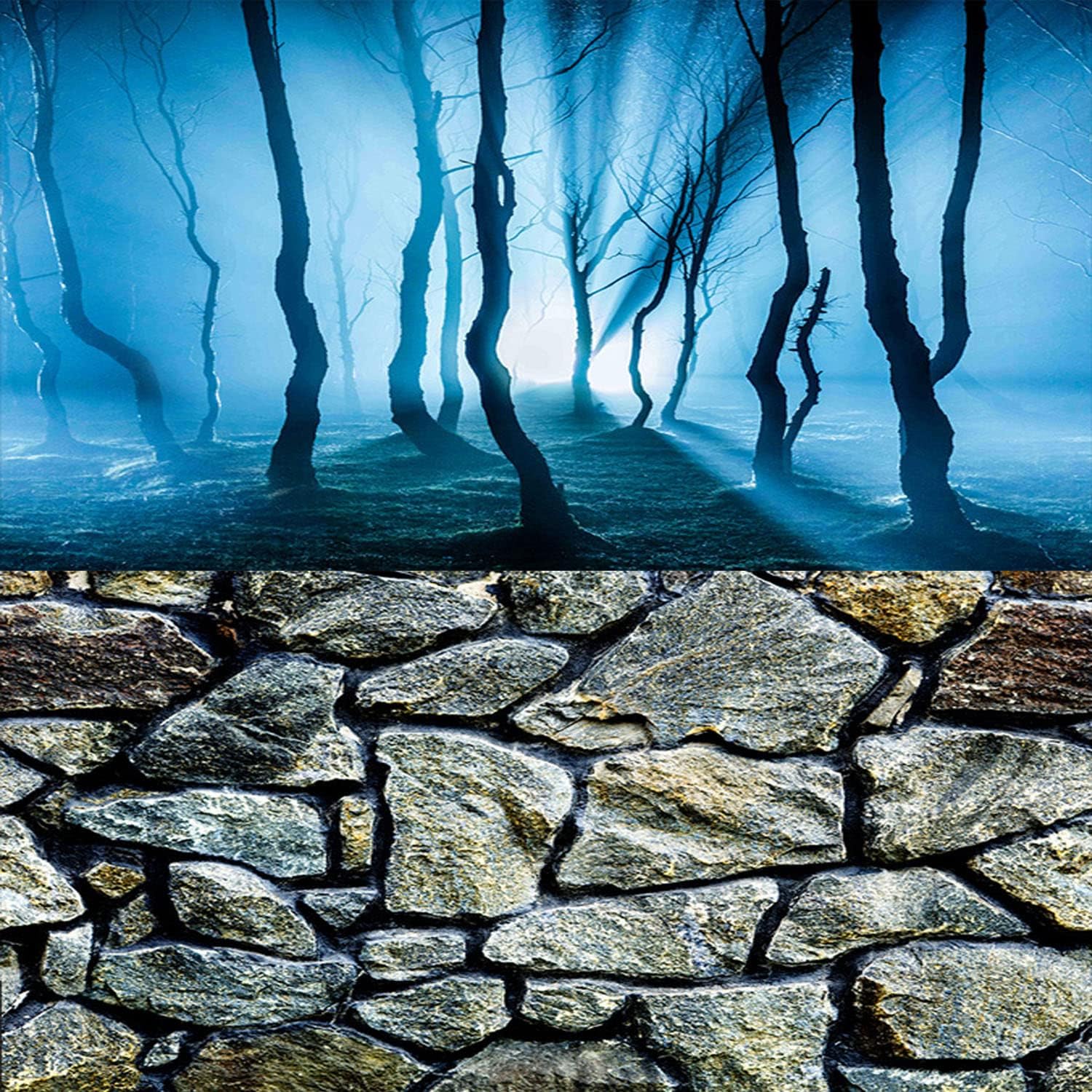 Fondo de peces Papel de doble cara 3D Piedra y árboles Acuario Fondo Imagen 16 “x 40” Fondo de pecera
