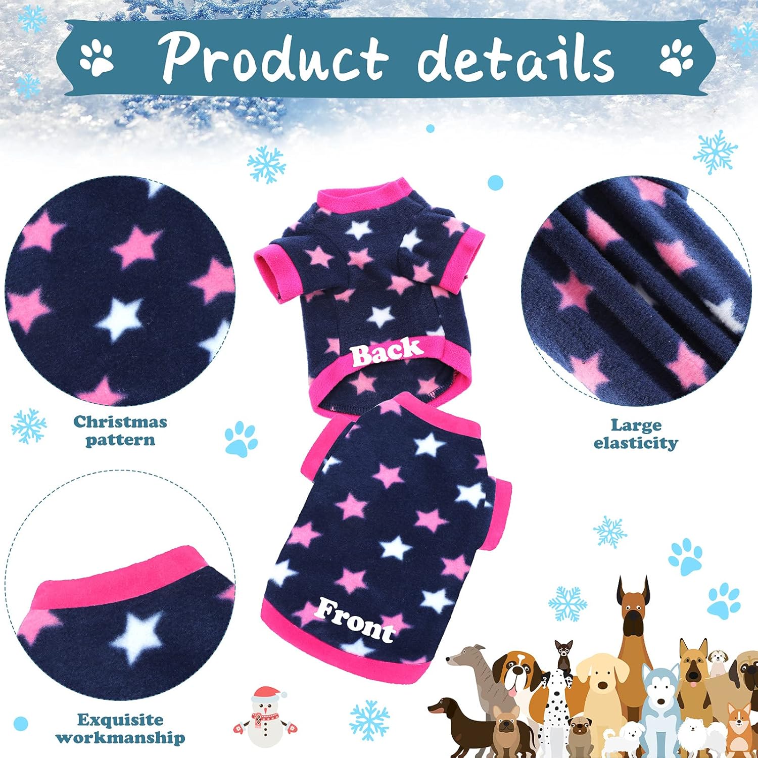 3 piezas de ropa de invierno para perro, camisas de forro polar suave para cachorros, ropa cálida y colorida para perro, pijama de invierno para