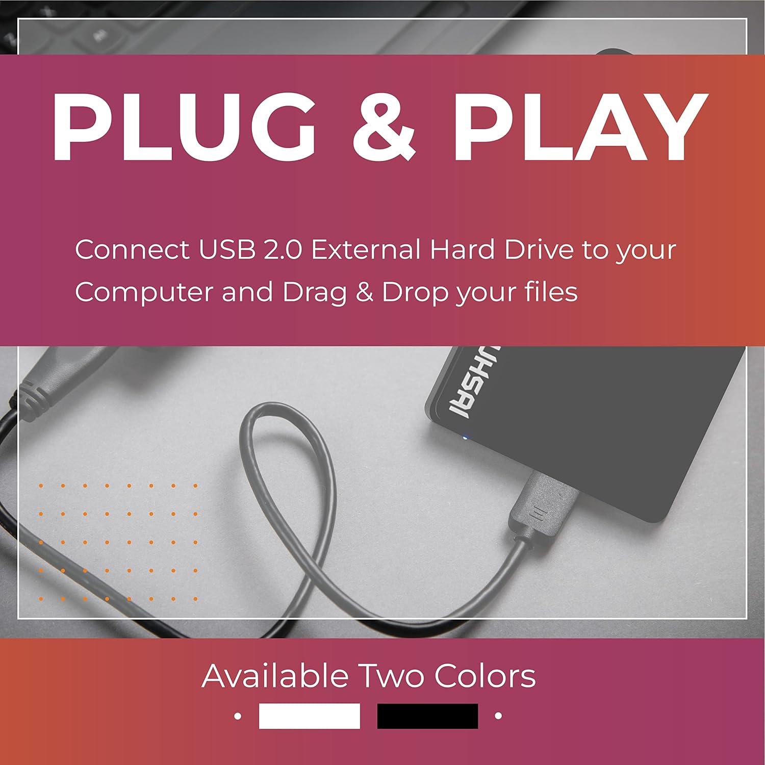 SUHSAI Disco duro externo USB 2.0, almacenamiento y respaldo de disco duro portátil, expansión de memoria  Ultra delgado 2.5 pulgadas HDD compatible