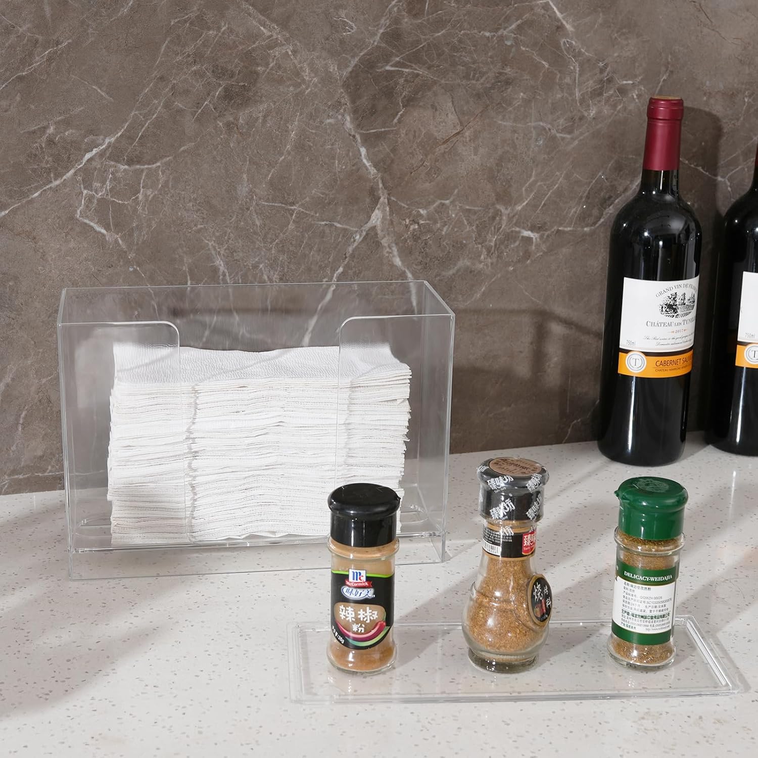 Dispensador de toallas de papel de montaje en pared con tapa, soporte de toalla de papel multipliegue transparente para encimera para cocina, baño,