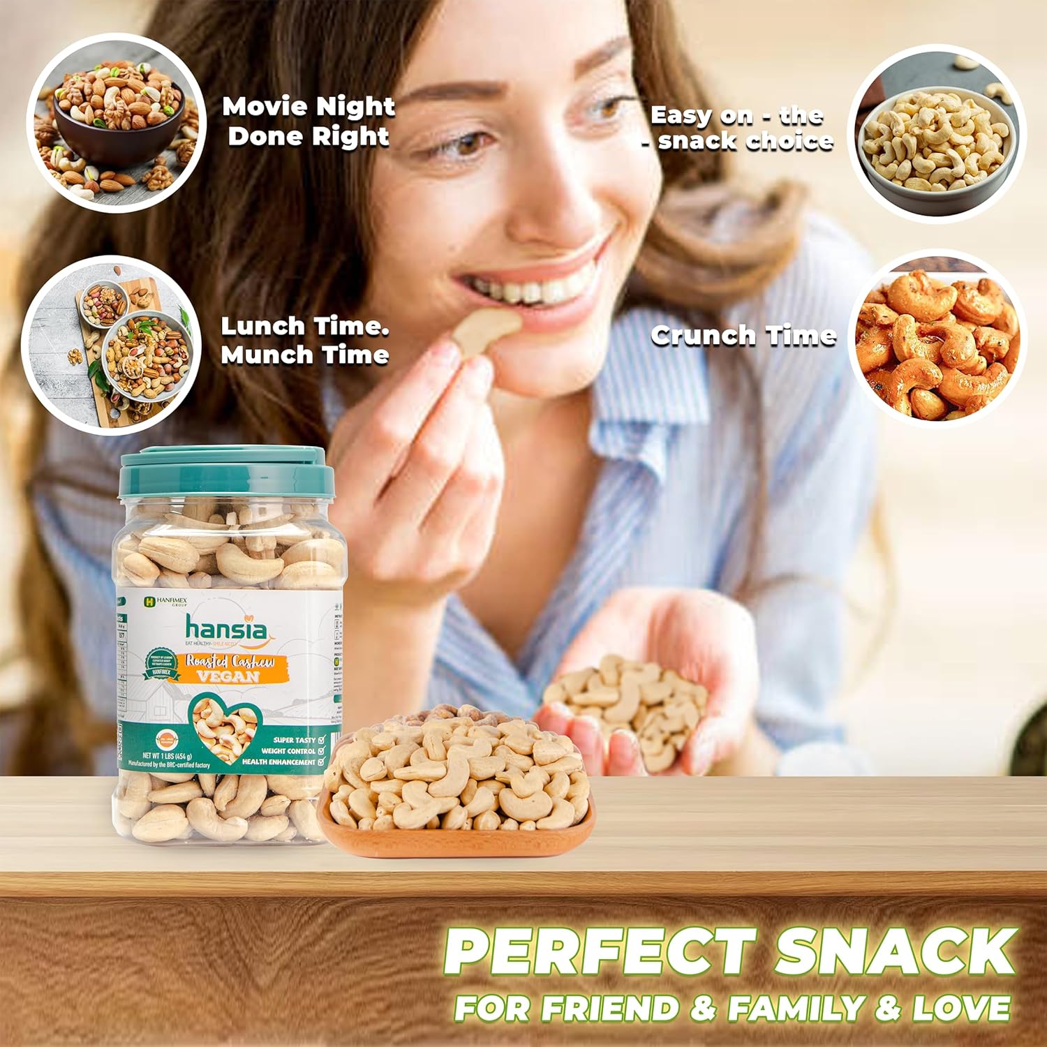 Hansia Anacardos veganos keto Kosher orgánicos, superalimentos secos sin sal, sin gluten, frescos, saludables, bajos en sodio, ricos en proteínas y