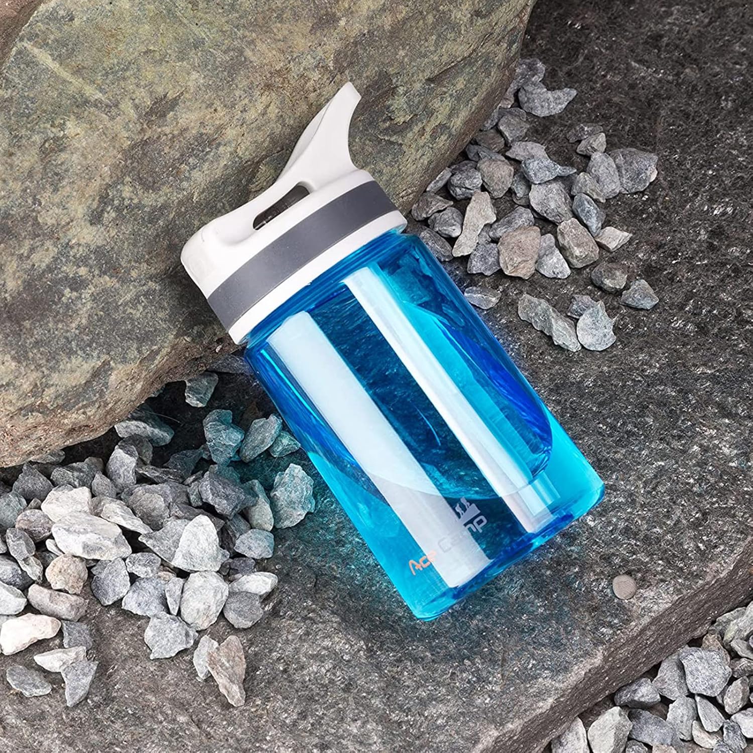 AceCamp Botella de agua pequeña de 12 onzas con popote para niños y adultos, sin BPA, botella deportiva de Tritan a prueba de fugas, color azul
