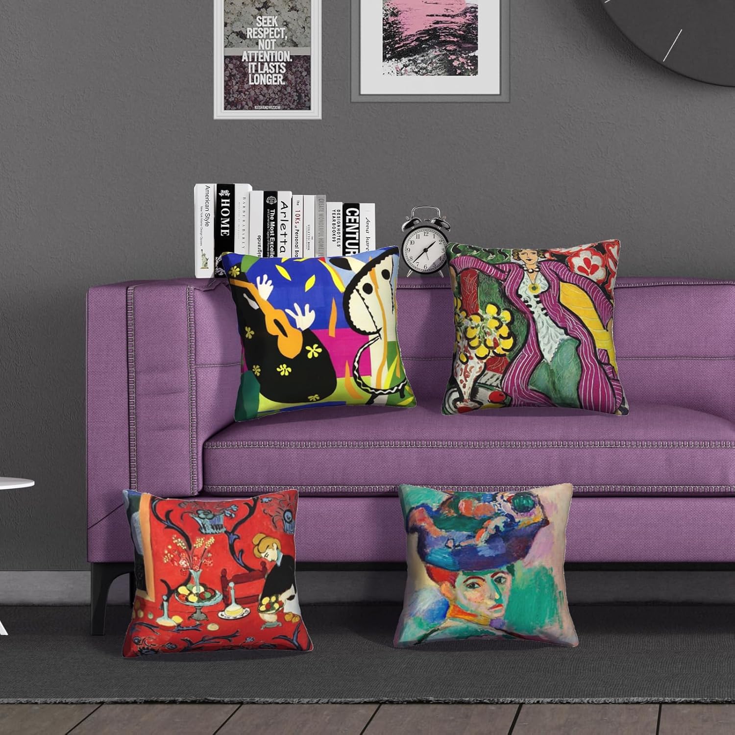HOSTECCO Juego de 4 fundas de almohada artísticas de 18 x 18 pulgadas, fundas de almohada decorativas de Henri Matisse con diseño de Harmony in Red