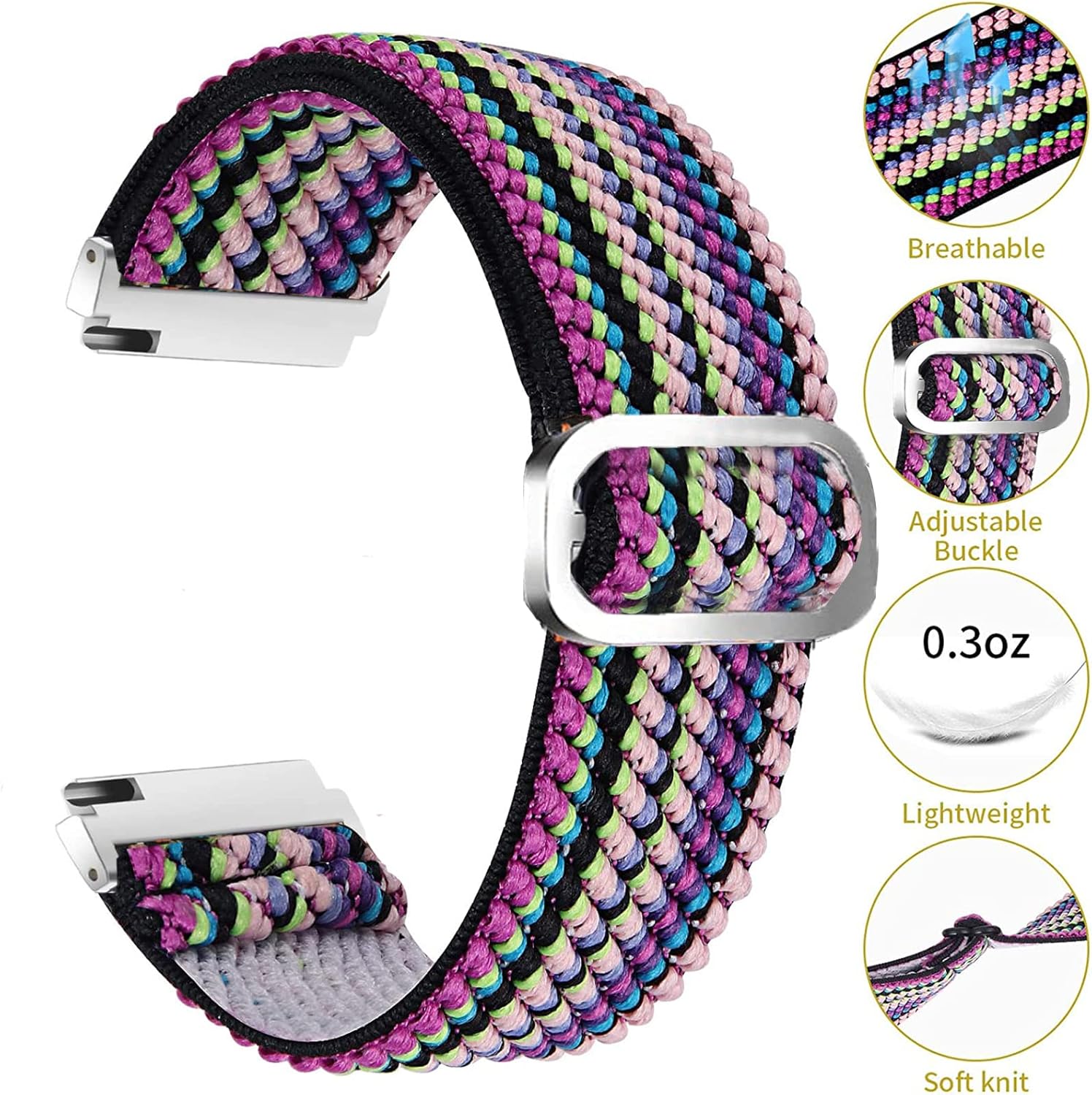 Compatible con SOMTLERK A221, correa de repuesto ajustable de nailon elástico Lamshaw para hombres y mujeres, compatible con relojes inteligentes