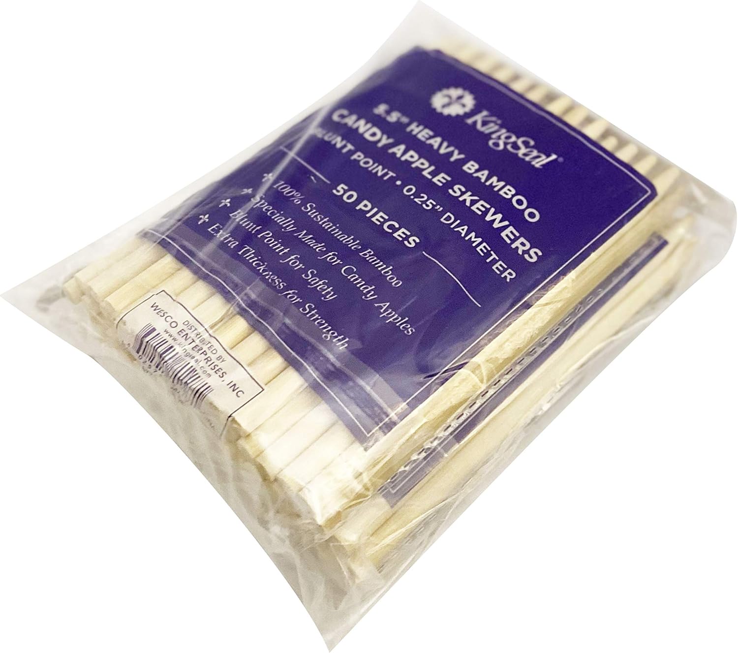 KingSeal Pinchos de manzana de caramelo de madera de bambú natural, palos, 5.5 pulgadas x 0.256 in de diámetro, punto romo para seguridad, paquete