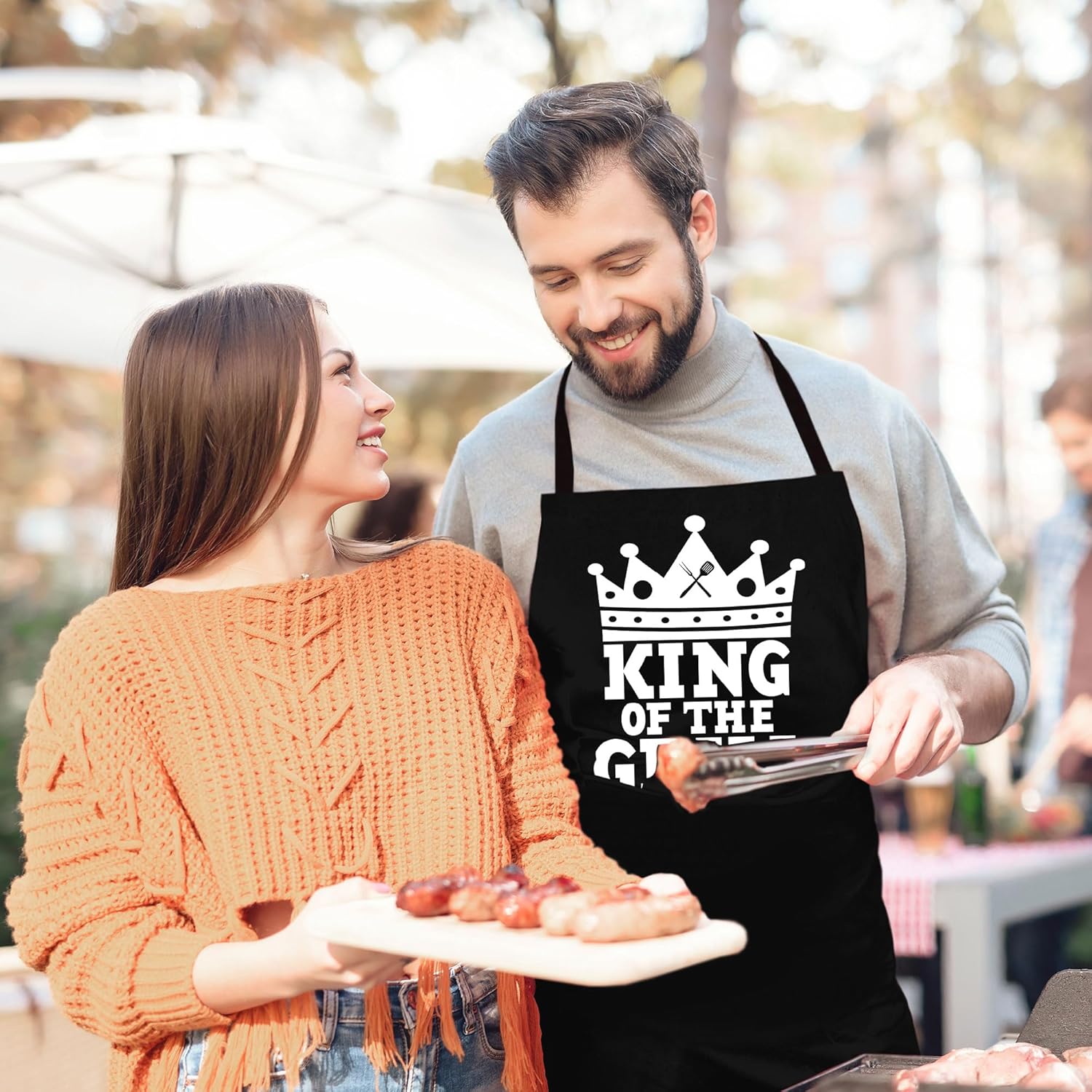 Delantales personalizados para barbacoa para hombres, divertido delantal de cocina para barbacoa en algodón negro, ajustable con 2 bolsillos, tamaño