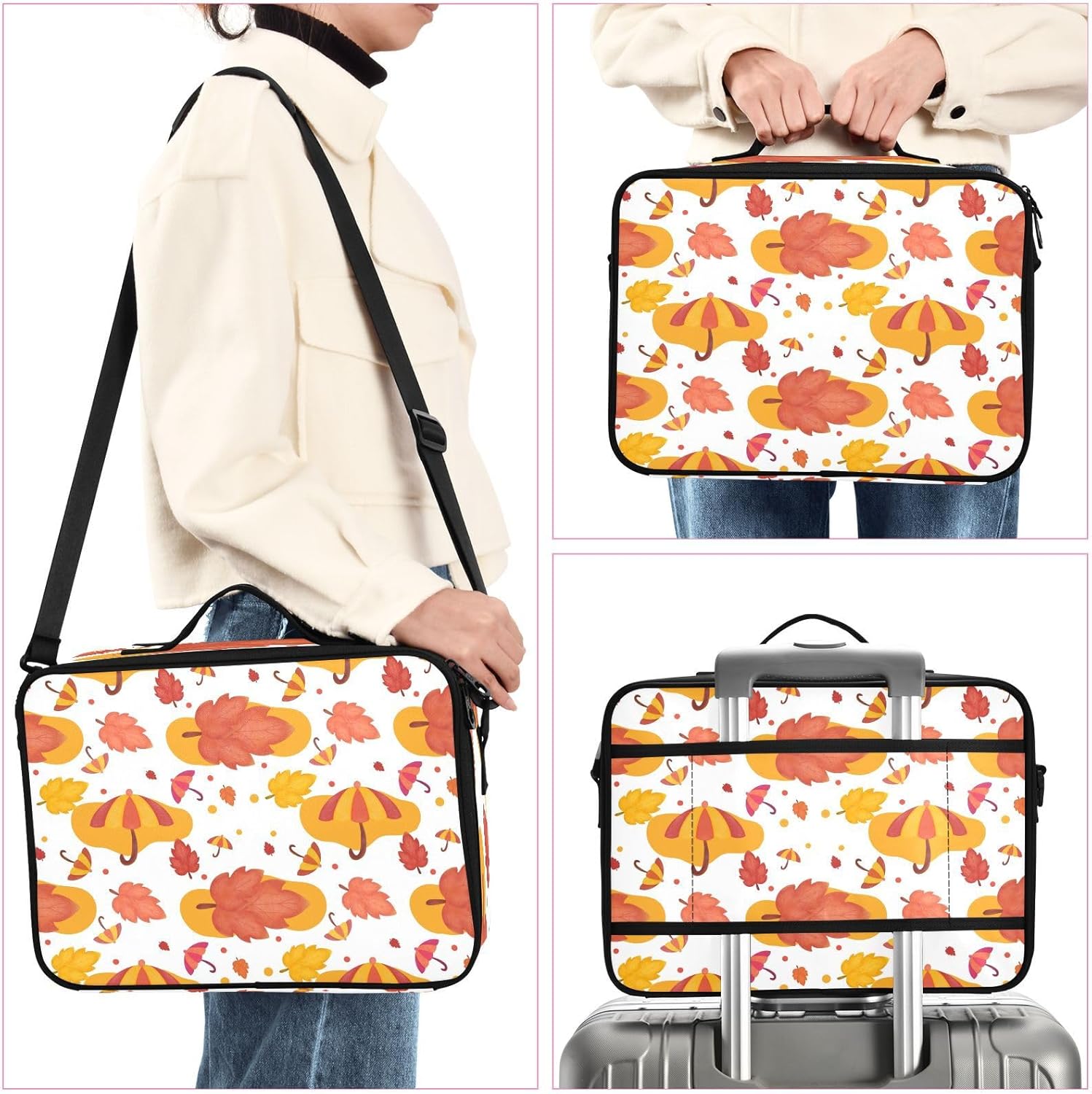 Autumn Theme travel cosmetic makeup bag travel makeup brush opening makeup bag makeup bag opens flat cosmetiquera de viaje para hombre for women