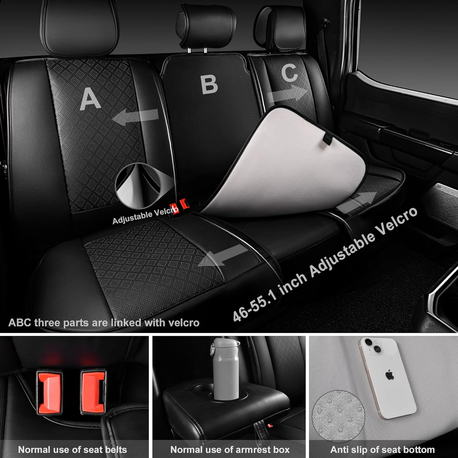 CAR PASS Fundas de asiento de automóvil de piel de napa para 5 asientos, soporte lumbar de lujo, impermeables, transpirables, duraderas, todas las
