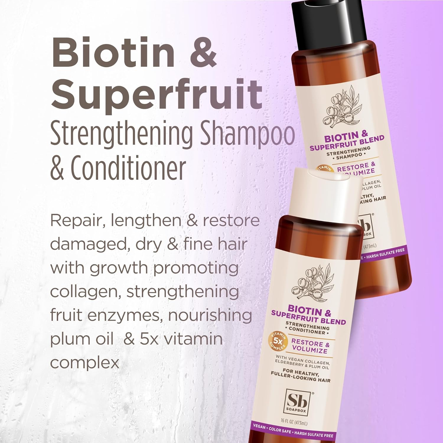 Soapbox Biotin & Superfruit – Juego de champú y acondicionador con colágeno vegano, aloe y manteca de karité, paquete de 2 sin sulfato, sin