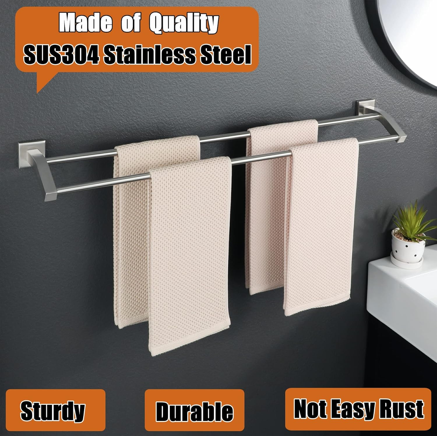 Alise Toalleros dobles para baño, toallero de montaje en pared, resistente SUS304, de acero inoxidable, toallero, níquel cepillado, 32 pulgadas