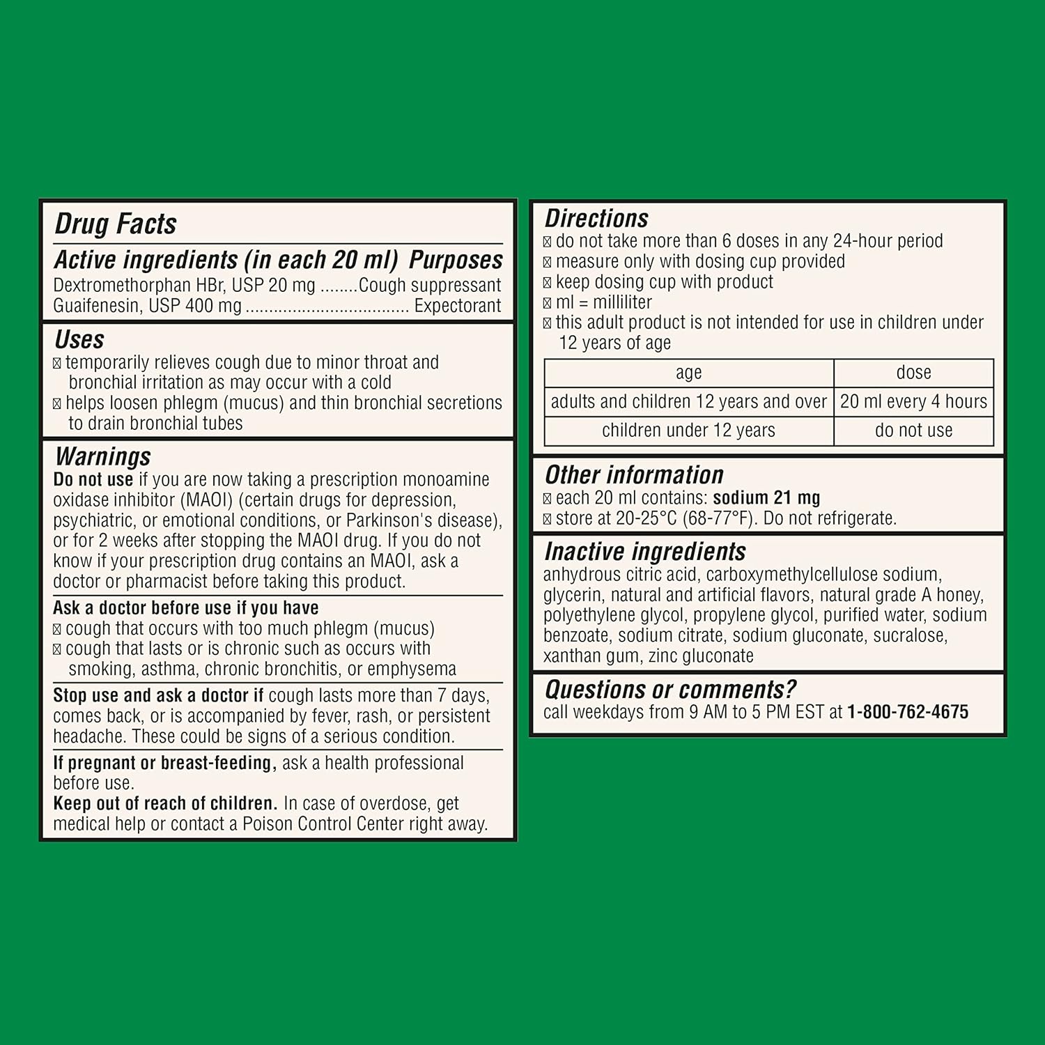 Robitussin Honey Maximum Strength DM para tos + congestión del pecho – Medicamento para aliviar la tos y congestión hecho con sabor real a miel,