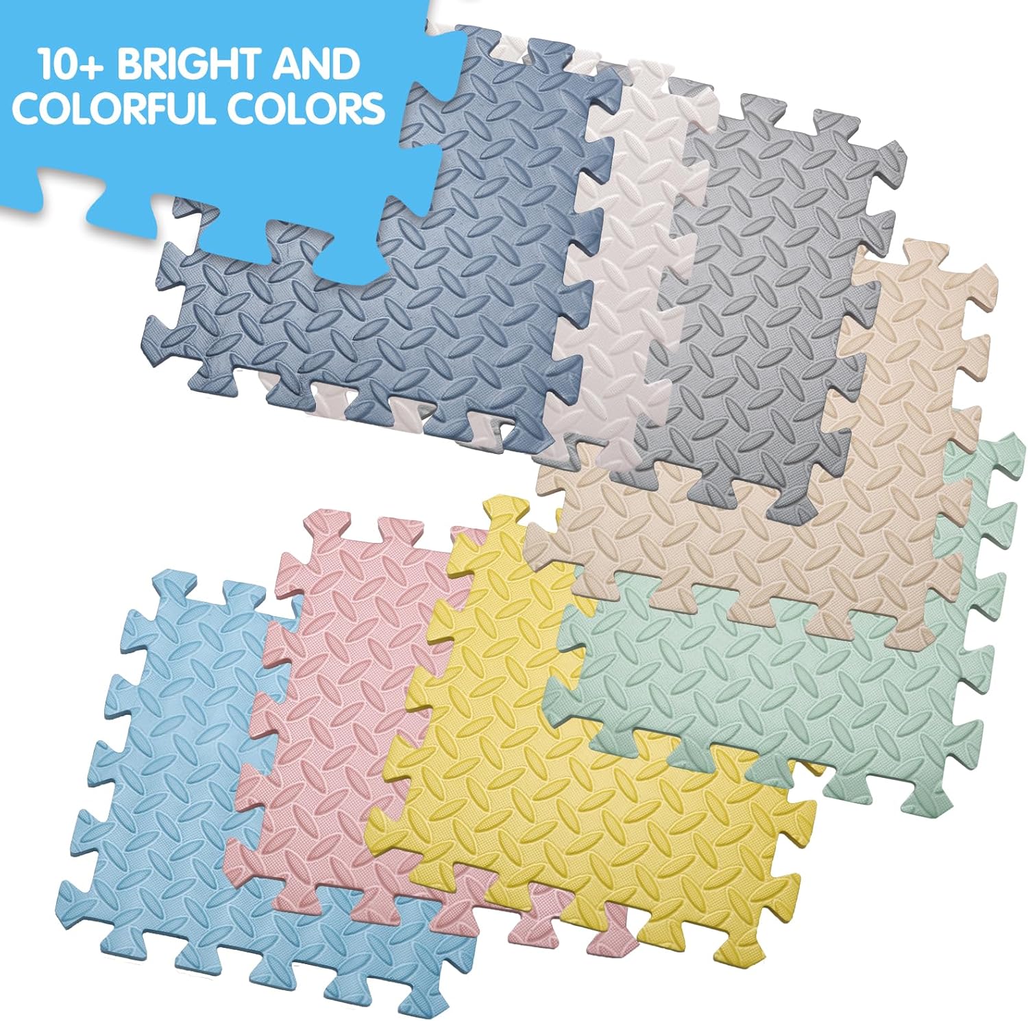 Coolcandy Tapete de juego de espuma EVA, 16 azulejos coloridos para bebé, tapete de juego cuadrado para niños con color sólido, azulejos de espuma