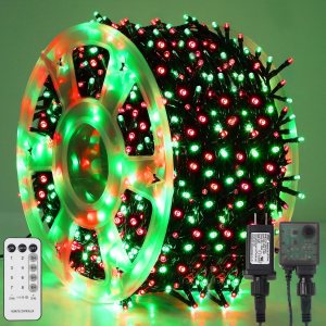 LJLNION 1000 luces LED de Navidad, extralarga de 328 pies de alambre verde de Navidad para enchufar al aire libre, control remoto y 8 modos de LJLNION 1000 luces LED de Navidad, extralarga de 328 pies de alambre verde de Navidad para enchufar al aire libre, control remoto y 8 modos de