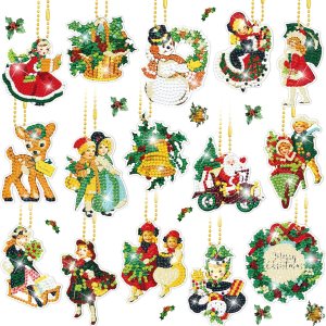 BBTO 15 llaveros de pintura de diamante vintage de Navidad, adornos de pintura de diamantes 5D, llaveros de arte de diamantes de Navidad para niños, BBTO 15 llaveros de pintura de diamante vintage de Navidad, adornos de pintura de diamantes 5D, llaveros de arte de diamantes de Navidad para niños,