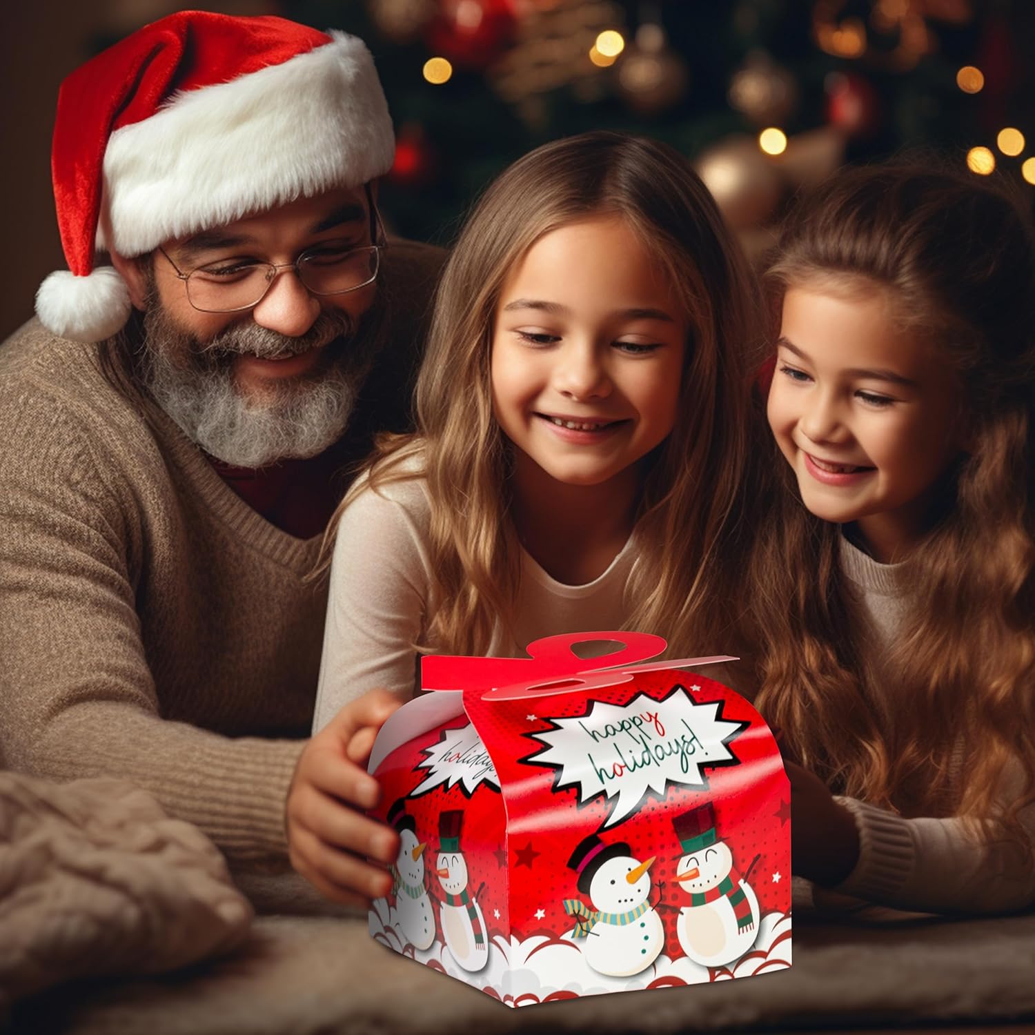 easykart labels 24 cajas de regalo de Navidad con lazo, cajas de Navidad 3D, cajas de regalo de cartón de Papá Noel para niños, suministros de