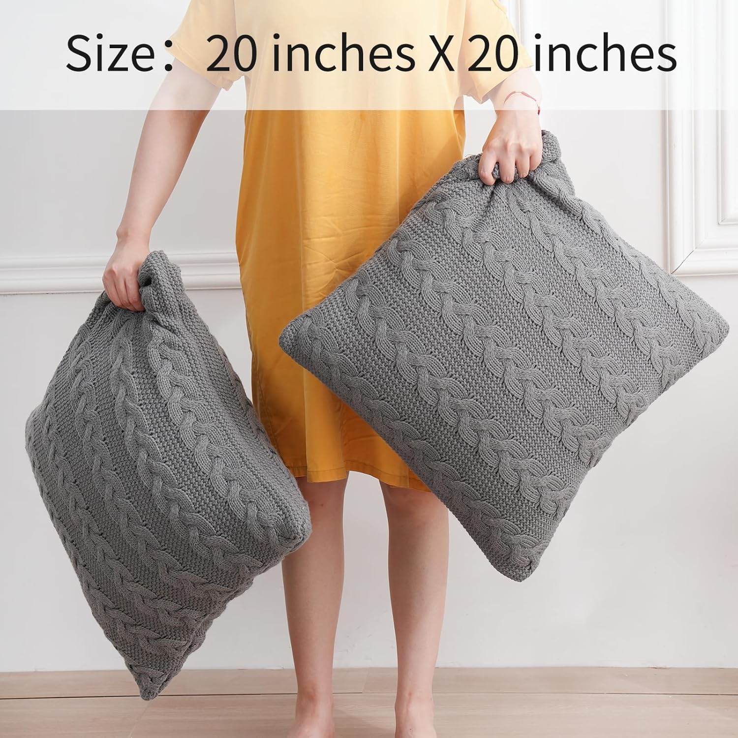 Almohadas de 20 x 20 pulgadas, almohadas de sofá con inserto suave y forma cuadrada de flor de cable, almohadas decorativas para sofá, cama, sala de