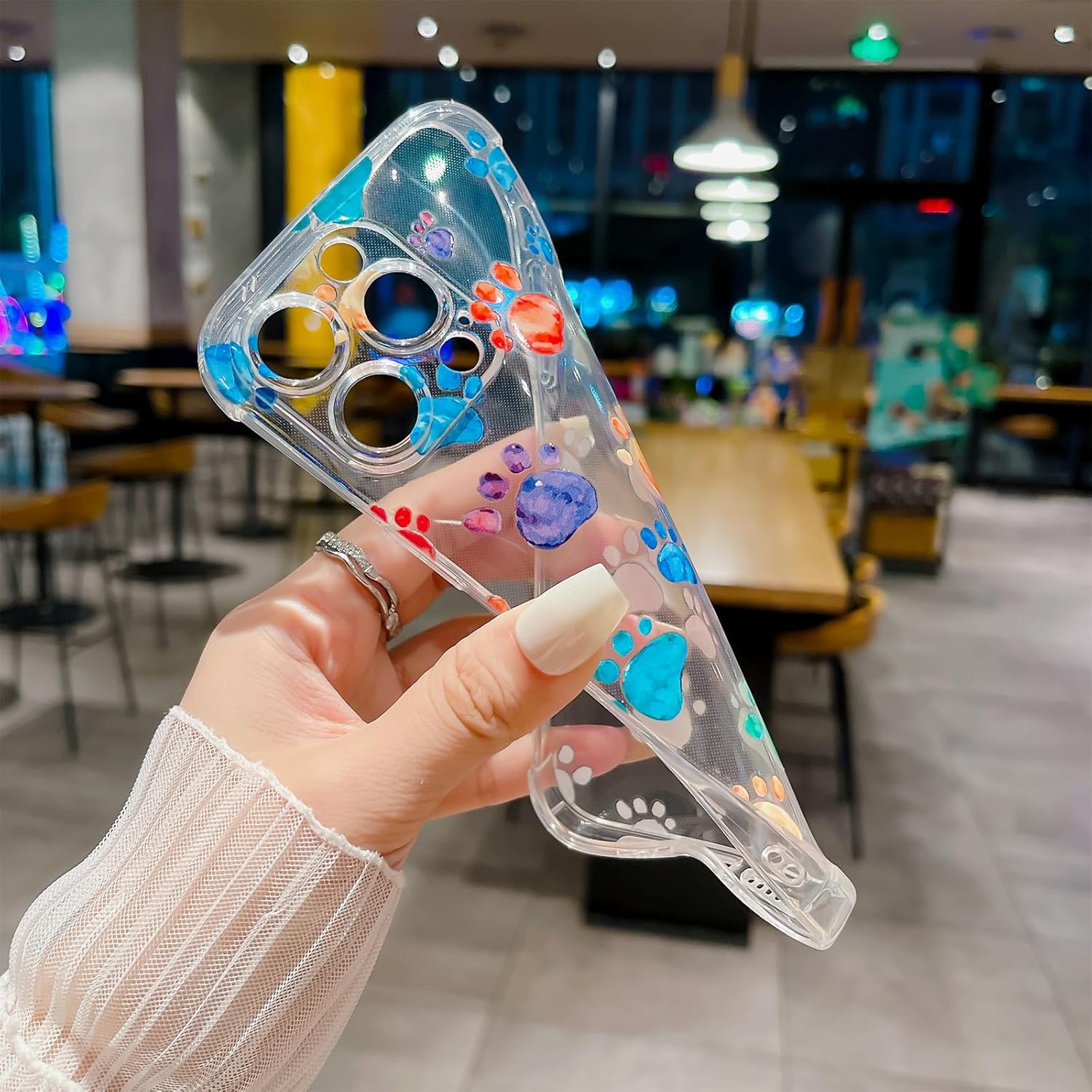 Compatible con iPhone 12 Pro, funda transparente y colorida con patrón de pata de cachorro para mujeres y niñas, cámara delgada suave y protección