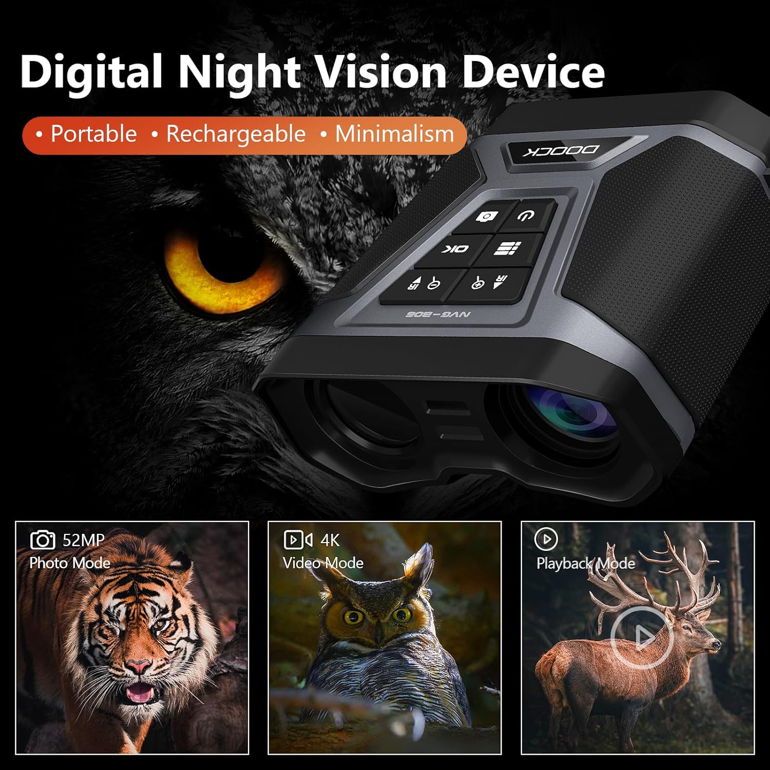 Gafas de visión nocturna  Prismáticos de visión nocturna 4K para adultos, pantalla grande, prismáticos infrarrojos digitales recargables de 3