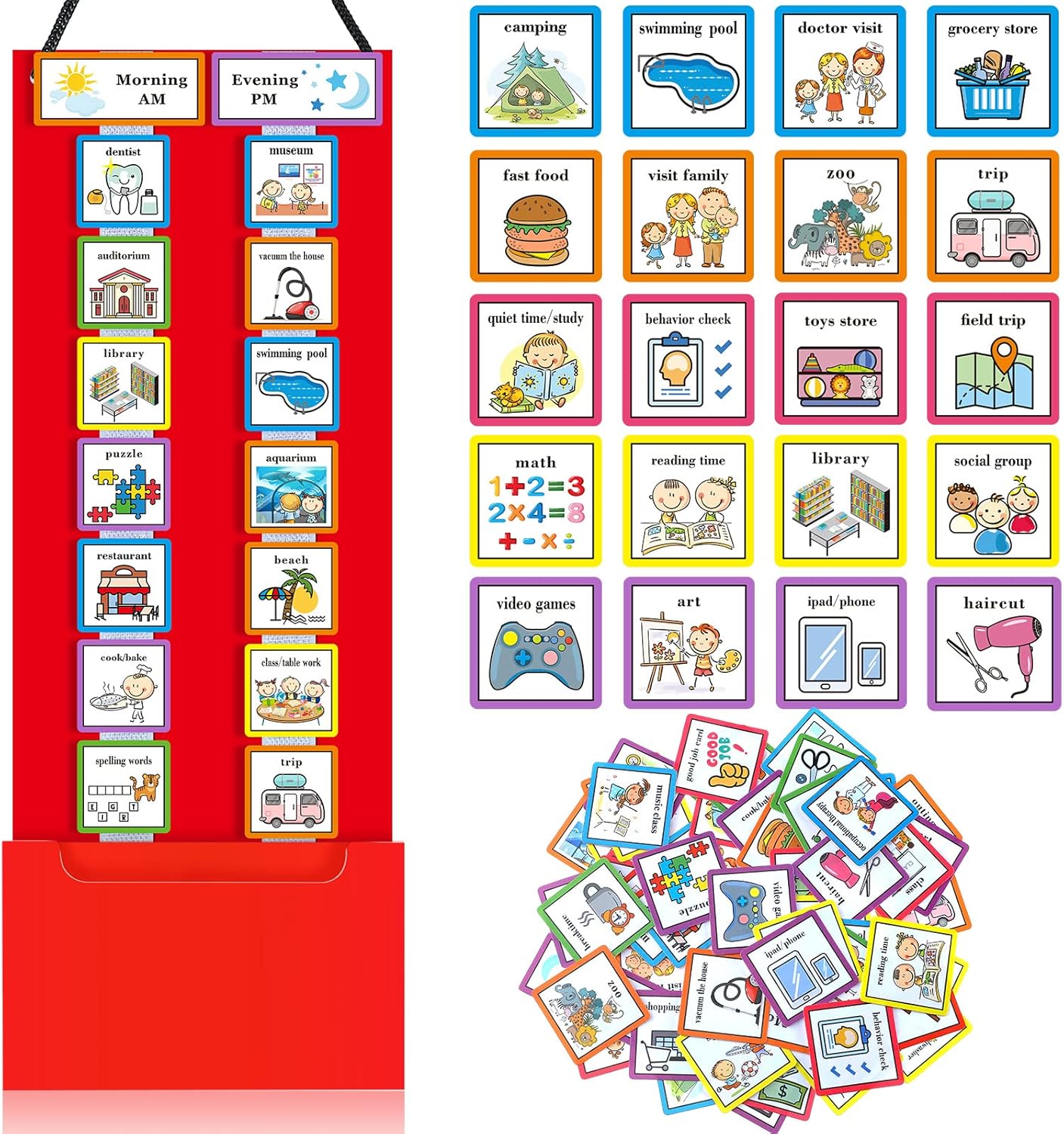 Calendario visual para niños, 62 tarjetas de tabla de rutina para autismo, materiales de aprendizaje, herramienta de comportamiento visual para