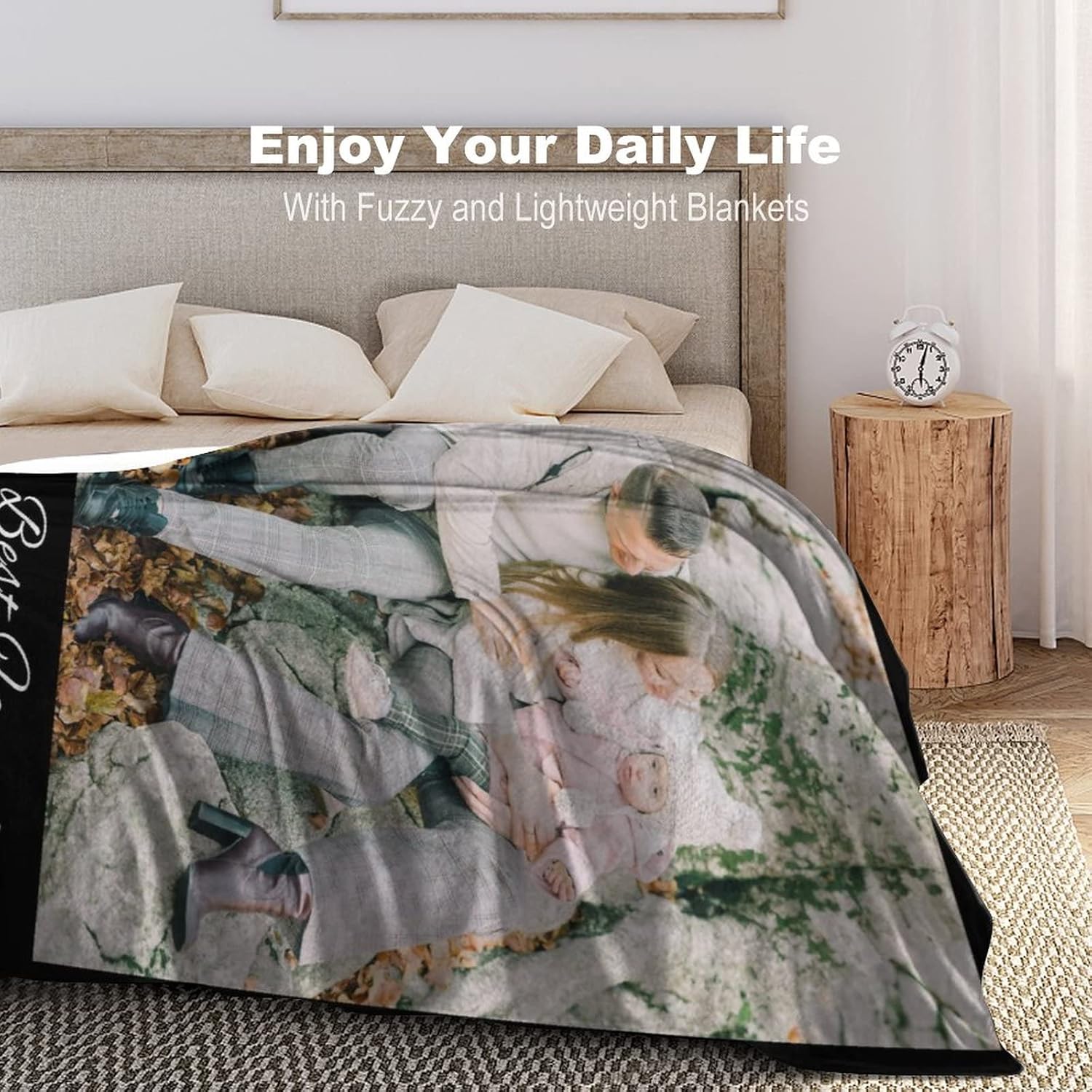 D-Story Manta personalizada con texto fotográfico para regalos fabricada en Estados Unidos, manta personalizada con carga de imagen, manta de