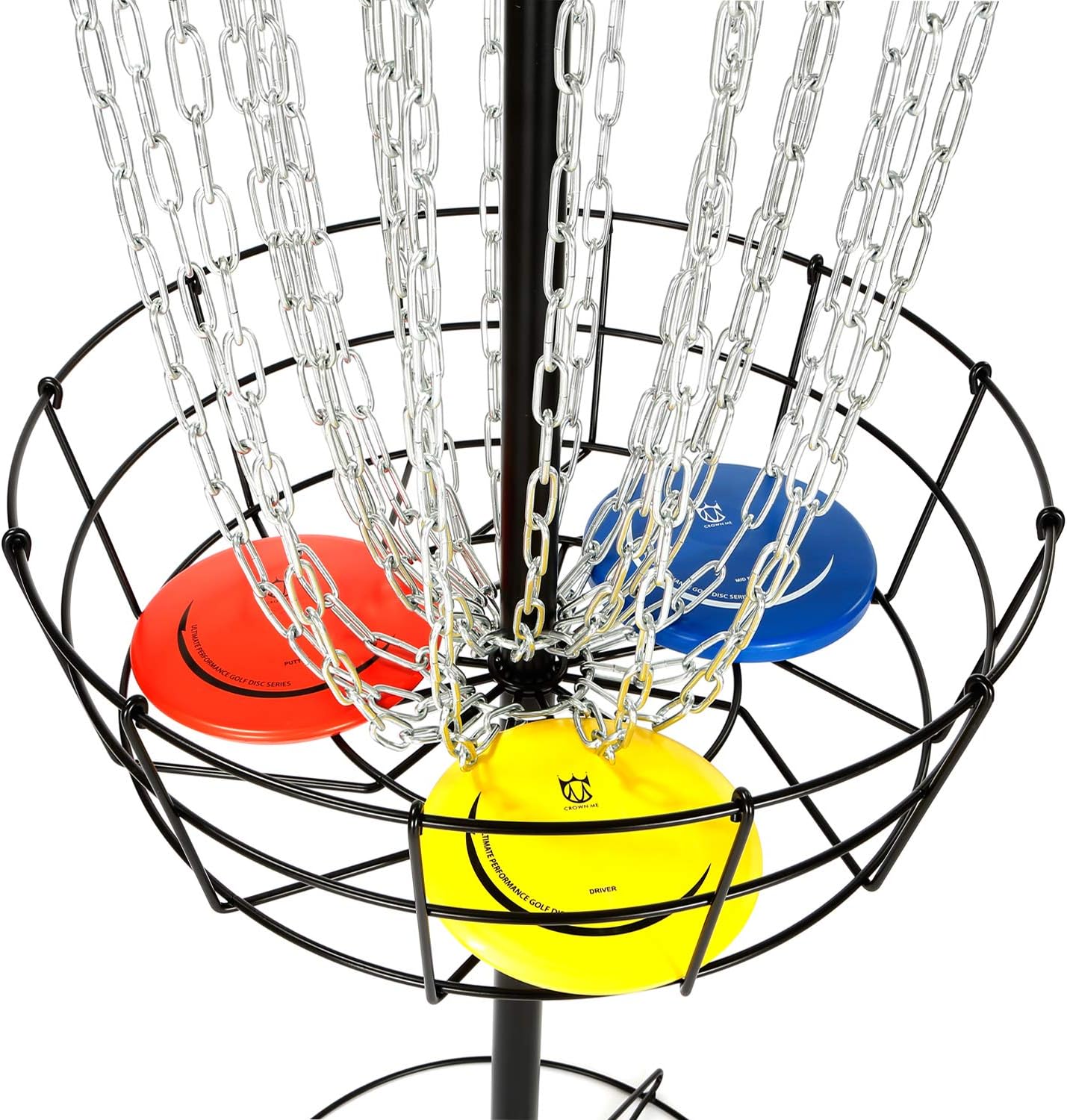 Cesta de golf de disco incluye 3 discos, 24 cadenas portátiles de metal para golf