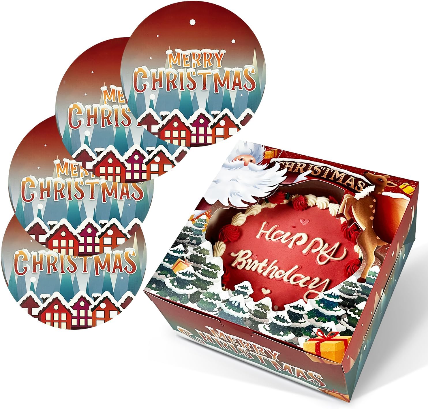 qiqee Cajas de pastel de Navidad de 10 x 10 x 5 pulgadas, caja de panadería con ventana, 12 paquetes de cajas de pastelería para Navidad