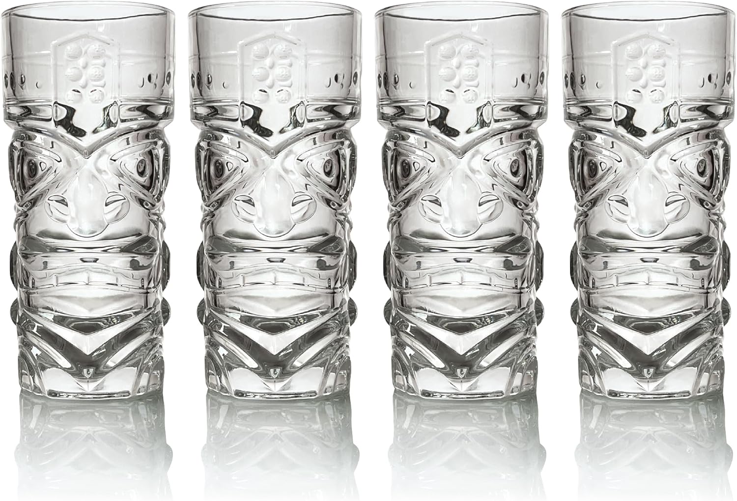 Lily’s Home Juego de 4 vasos Tiki  Ideal para cócteles exóticos, Highball  Juego único de vasos Tiki Bar y Bar de cocina, juego de vasos de vidrio y