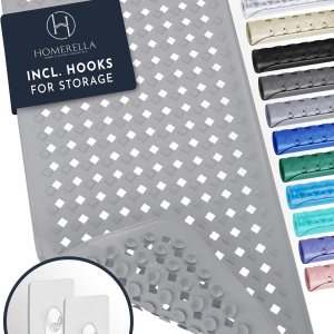 Tapete de ducha y bañera antideslizante de 35 x 16 pulgadas de largo, para ancianos y niños, incluye ganchos para almacenamiento, lavable a máquina, Tapete de ducha y bañera antideslizante de 35 x 16 pulgadas de largo, para ancianos y niños, incluye ganchos para almacenamiento, lavable a máquina,
