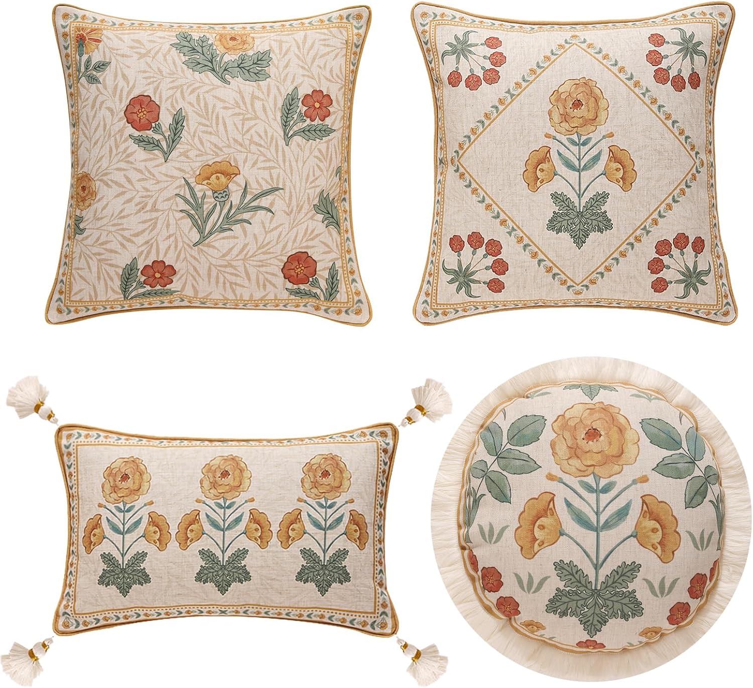 patdrea Paquete de 4 fundas de almohada de diseño, fundas de almohada de lino suave francés vintage con patrón floral de margaritas, funda de