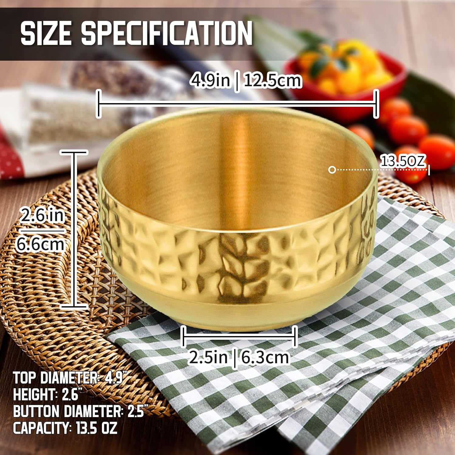 2 cuencos pequeños de acero inoxidable, cuencos de sopa aislados de doble pared de 13.5 onzas, cuenco de cereales de helado de metal dorado, cuencos