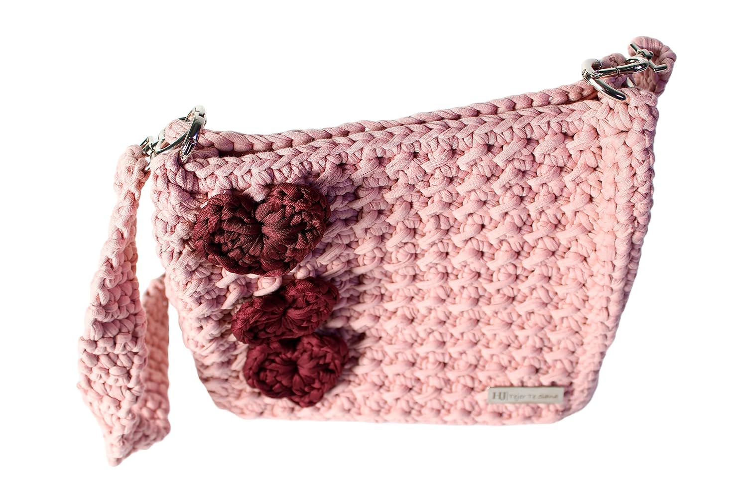 HERNANDO JOSA Yóllotl – Bolso cruzado a mano para mujer, bolso con corazones, hecho a mano, de algodón (Palo de rosa claro)