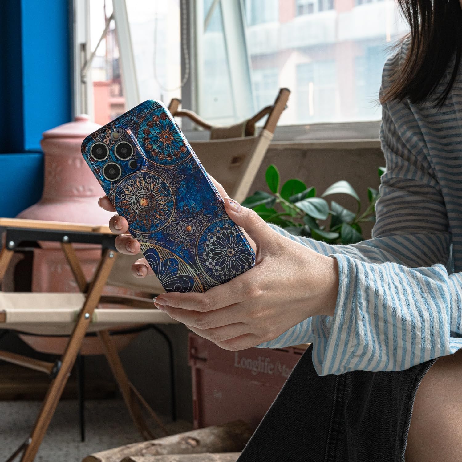 Funda de teléfono para iPhone 14 Pro Max, funda ligera de mandala bohemia para PC, protección contra caídas, funda bohemia para teléfono, soporte