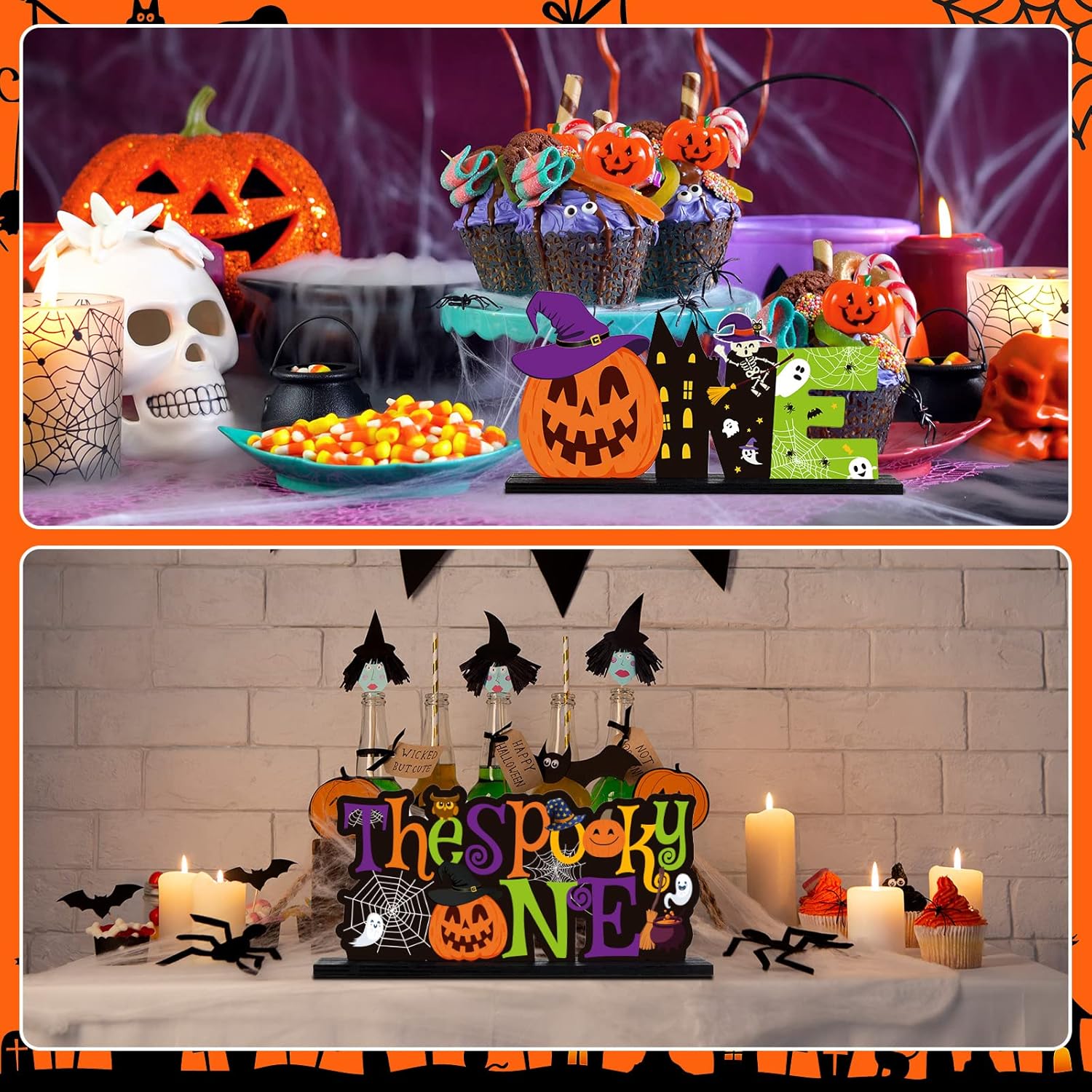2 piezas de decoración de fiesta de primer cumpleaños con temática de Halloween, centros de mesa de madera, calabaza, una letra, para Halloween,